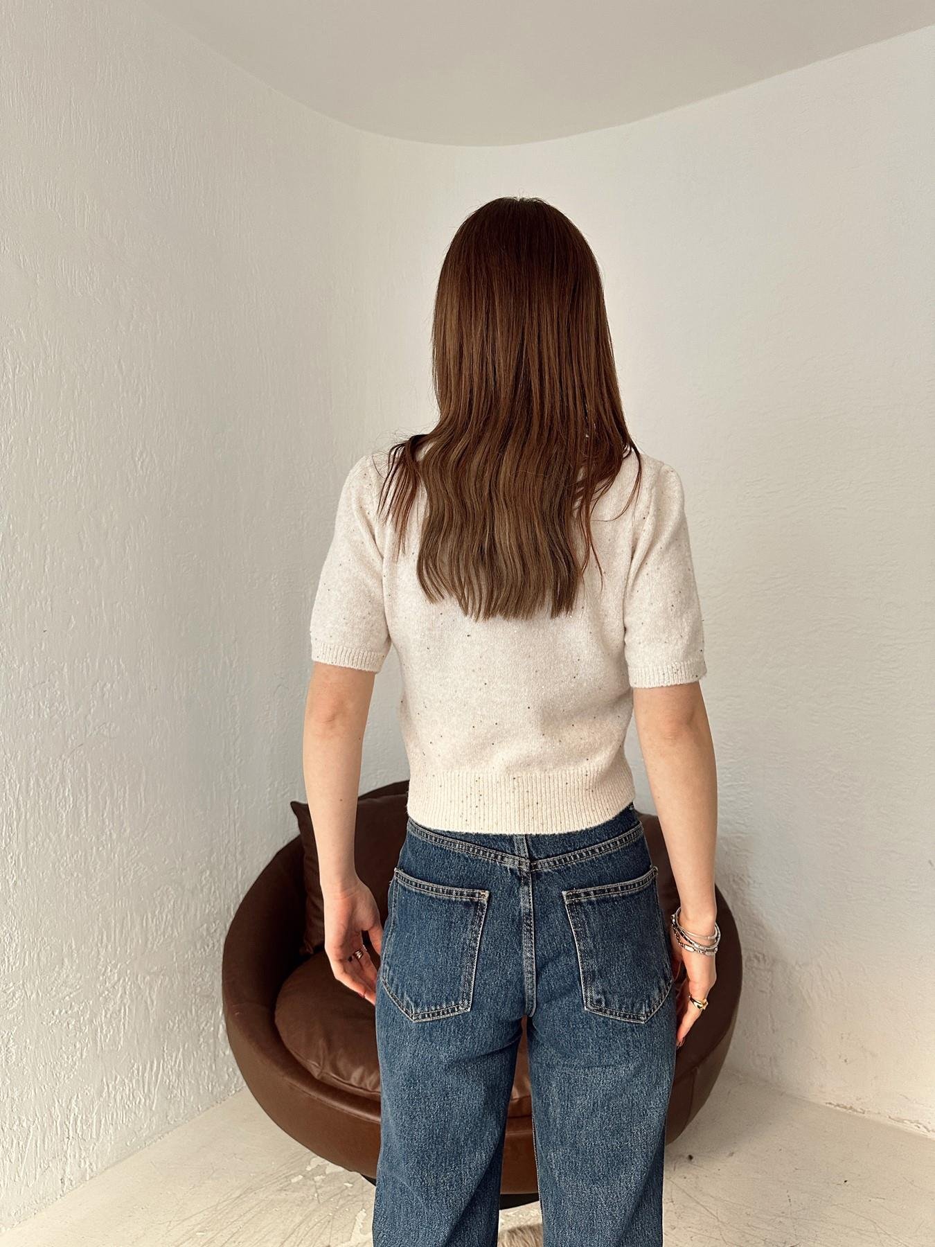 Kısa Kol Pullu Simli Triko KREM