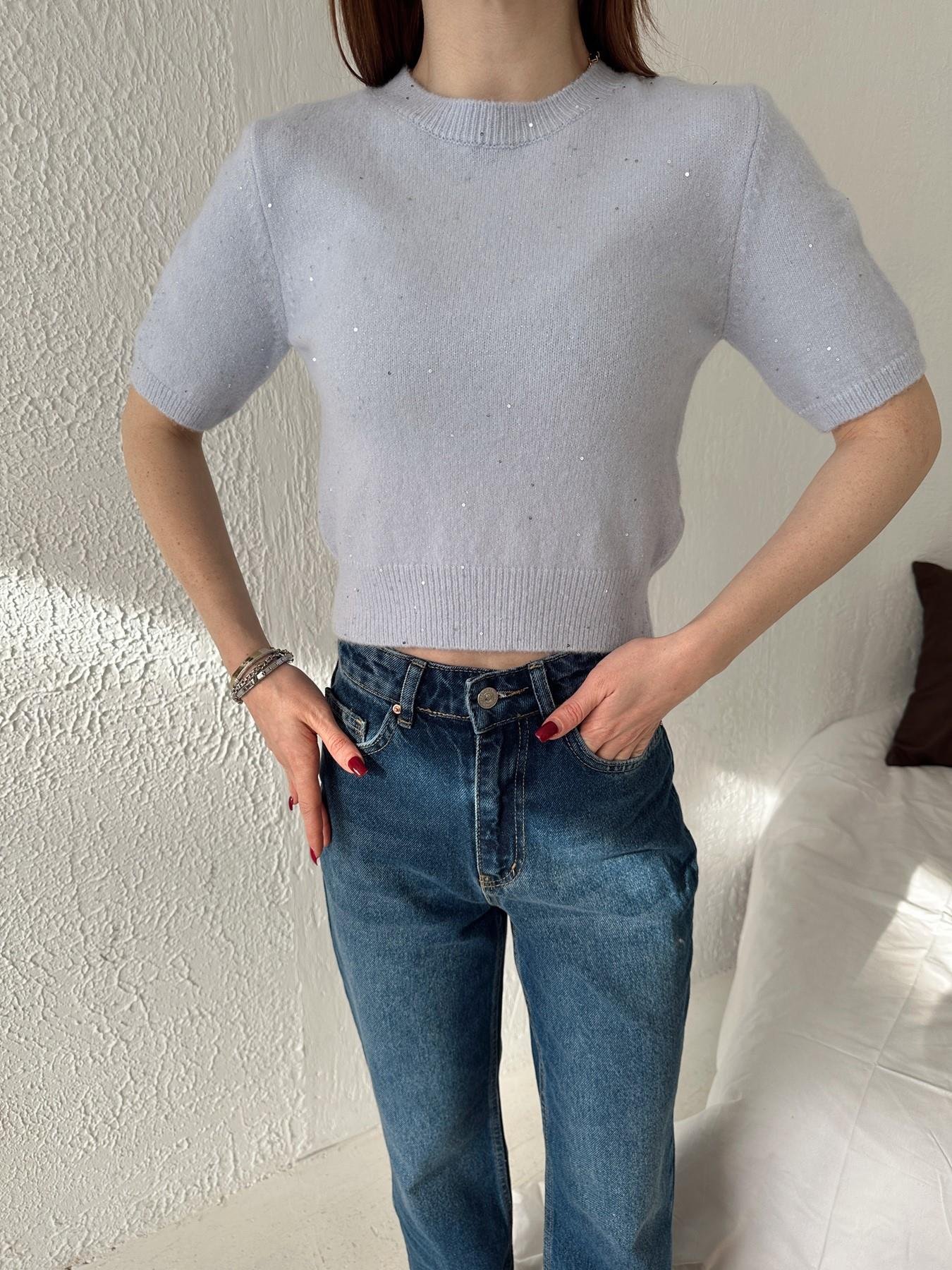 Kısa Kol Pullu Simli Triko MAVİ