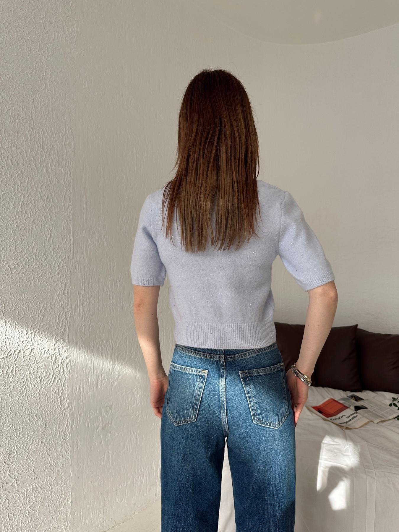 Kısa Kol Pullu Simli Triko MAVİ