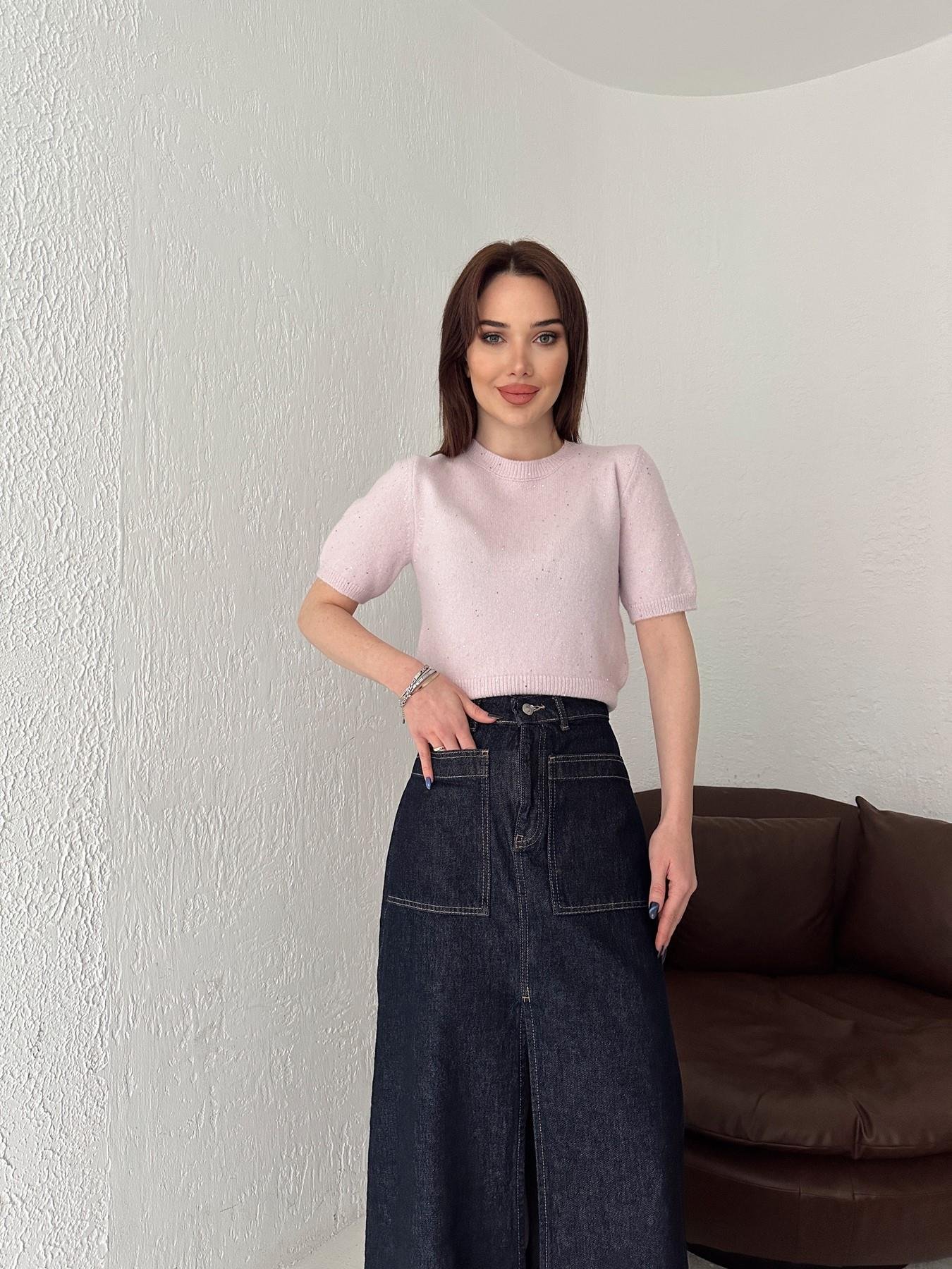 Kısa Kol Pullu Simli Triko PEMBE