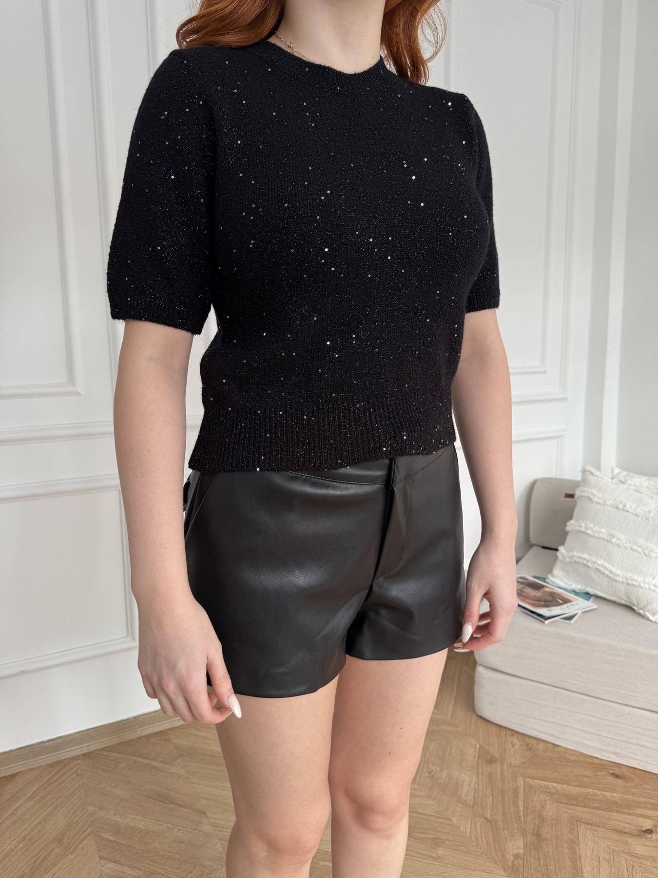 Kısa Kol Pullu Simli Triko Siyah