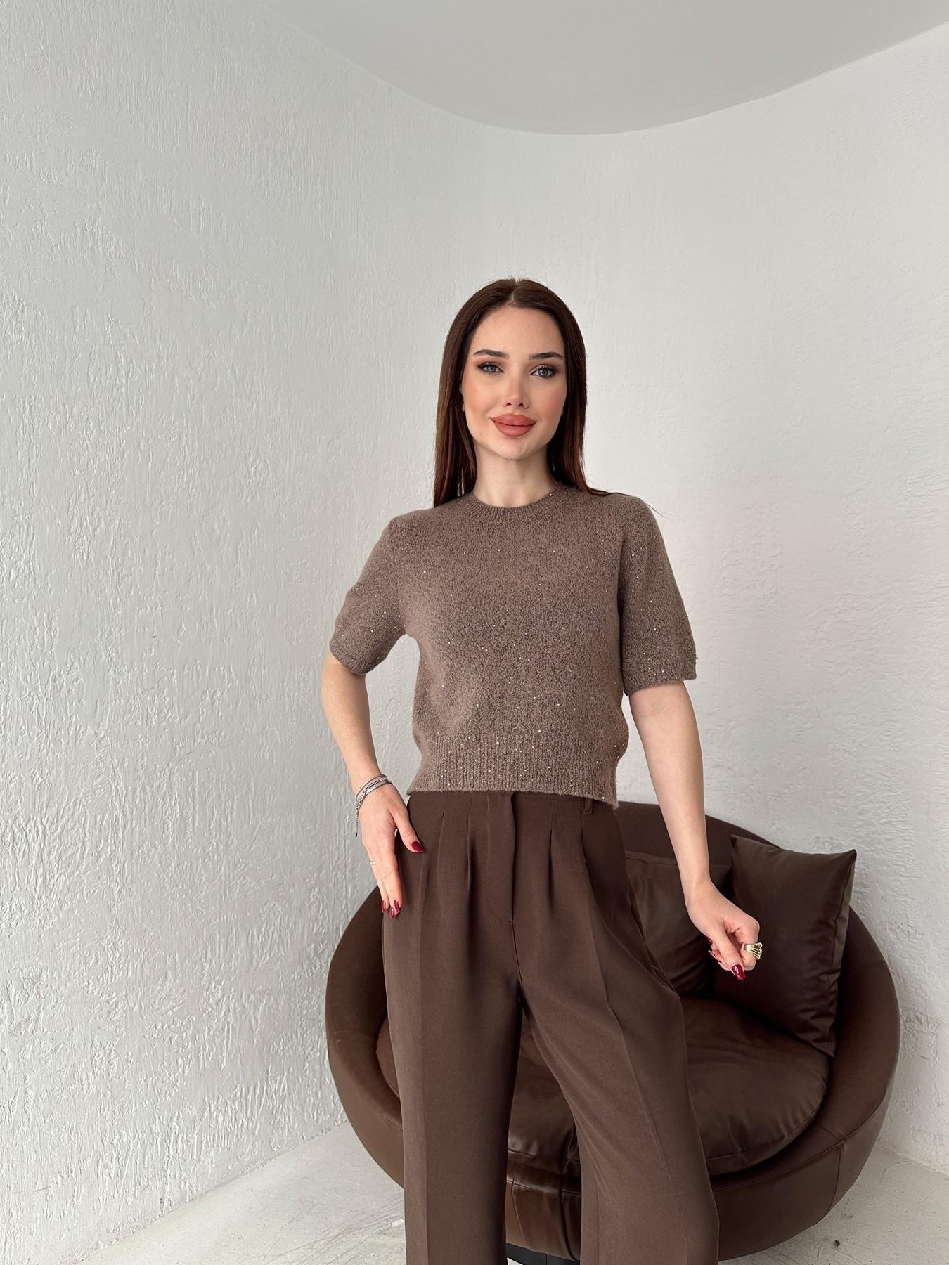 Kısa Kol Pullu Simli Triko VİZON