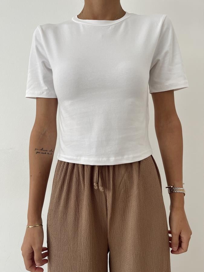 Kısa Kollu Bluz BEYAZ