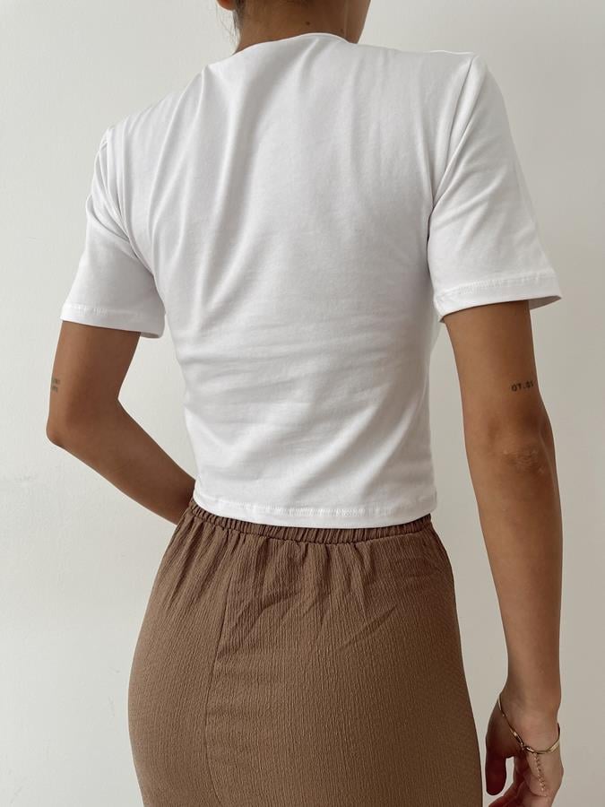 Kısa Kollu Bluz BEYAZ