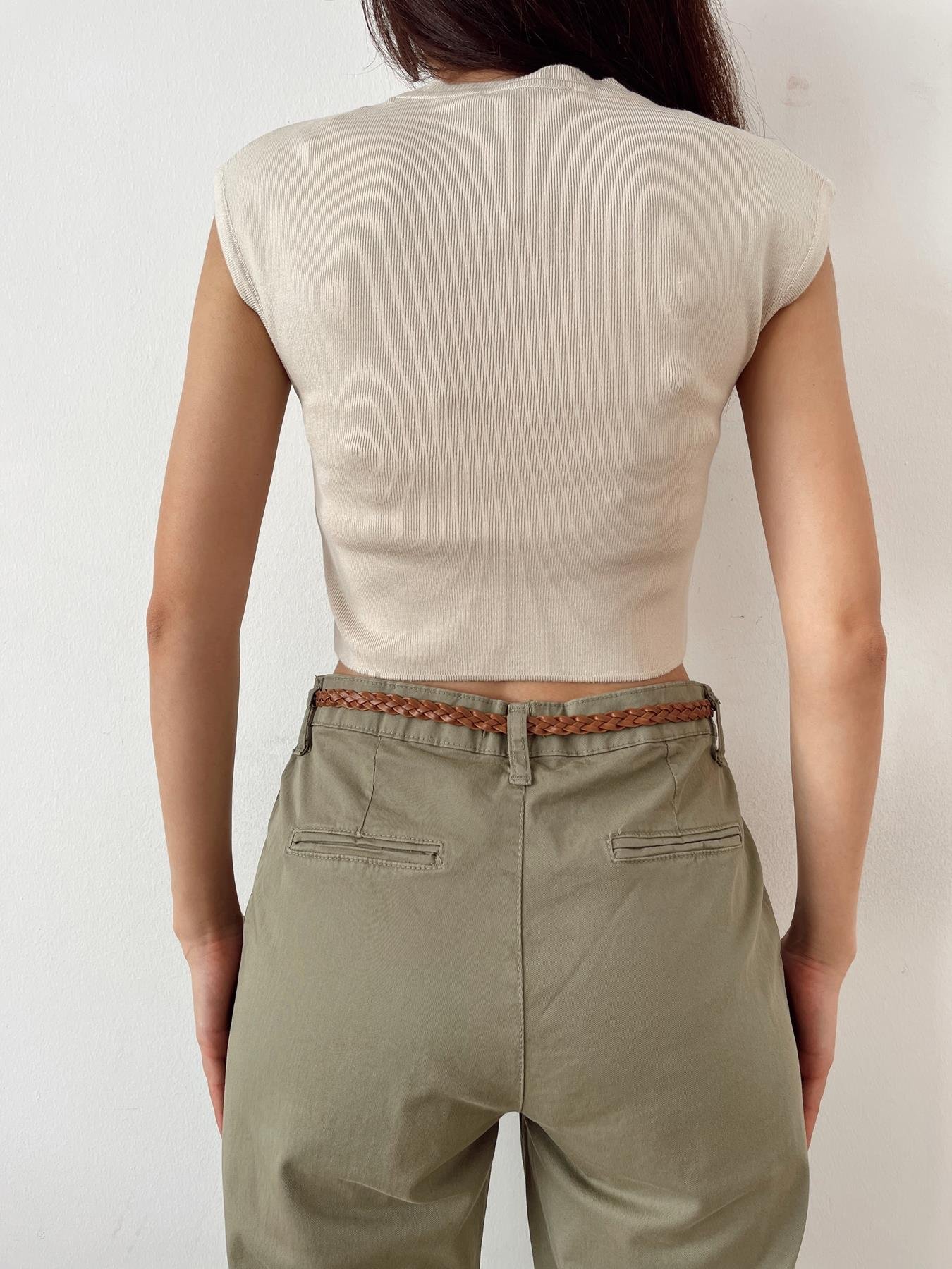 Kısa Kollu Crop Triko TAŞ