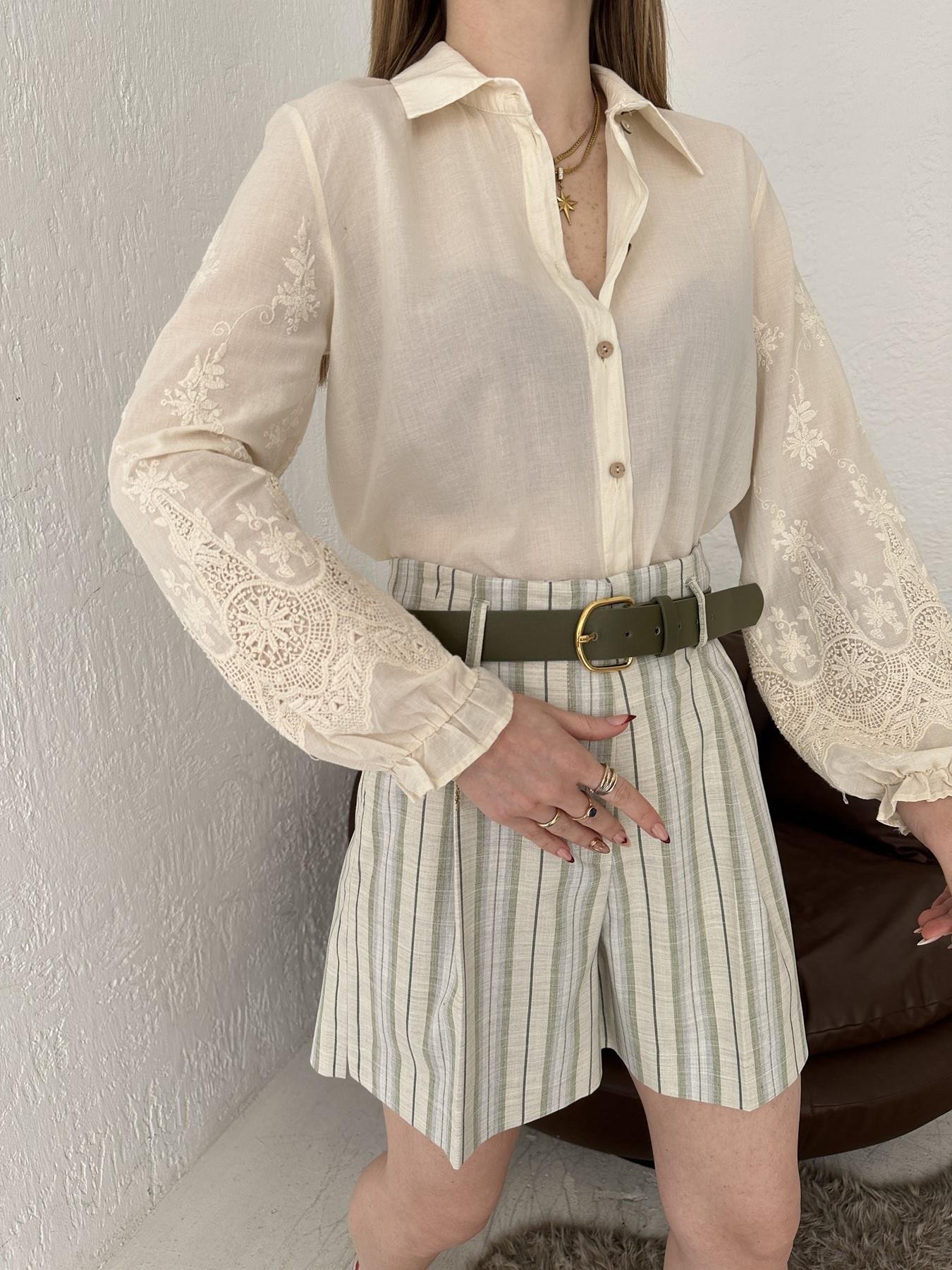 Kolları Dantelli Gömlek Bej