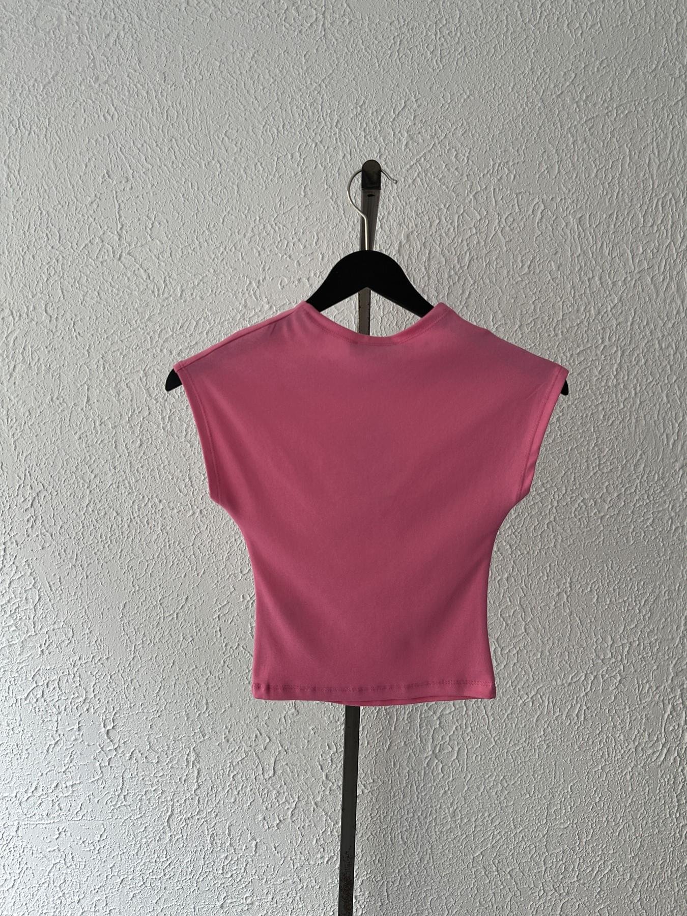 Kolsuz Crop Tişört Fuşya