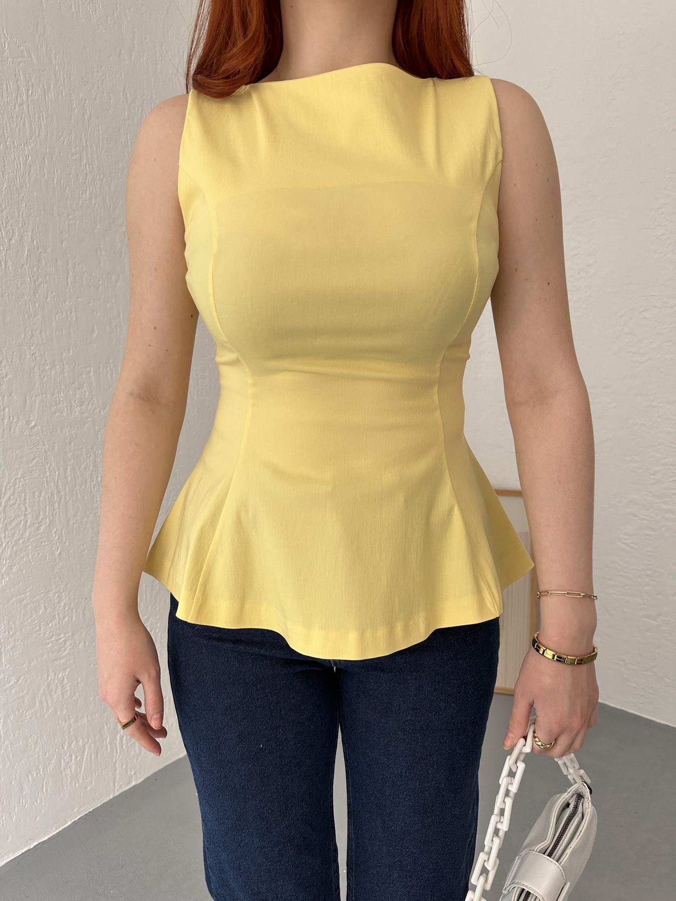 Kolsuz Peplum Bluz Sarı