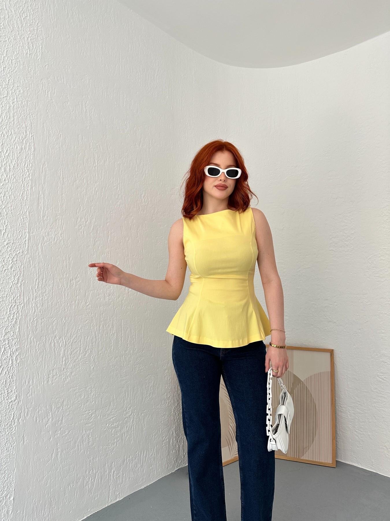 Kolsuz Peplum Bluz Sarı