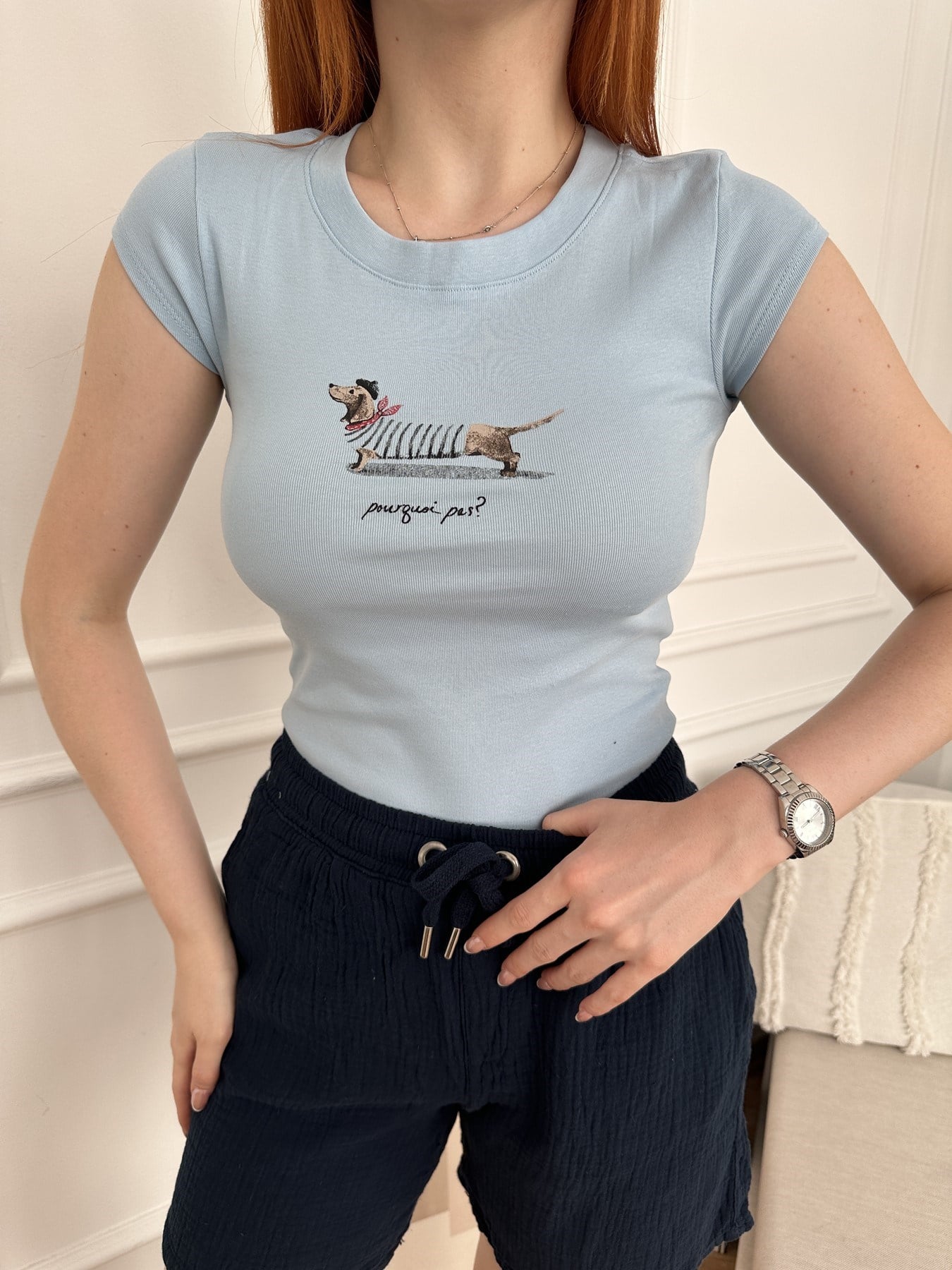 Köpek Baskılı Slim T-shirt Bebe mavi