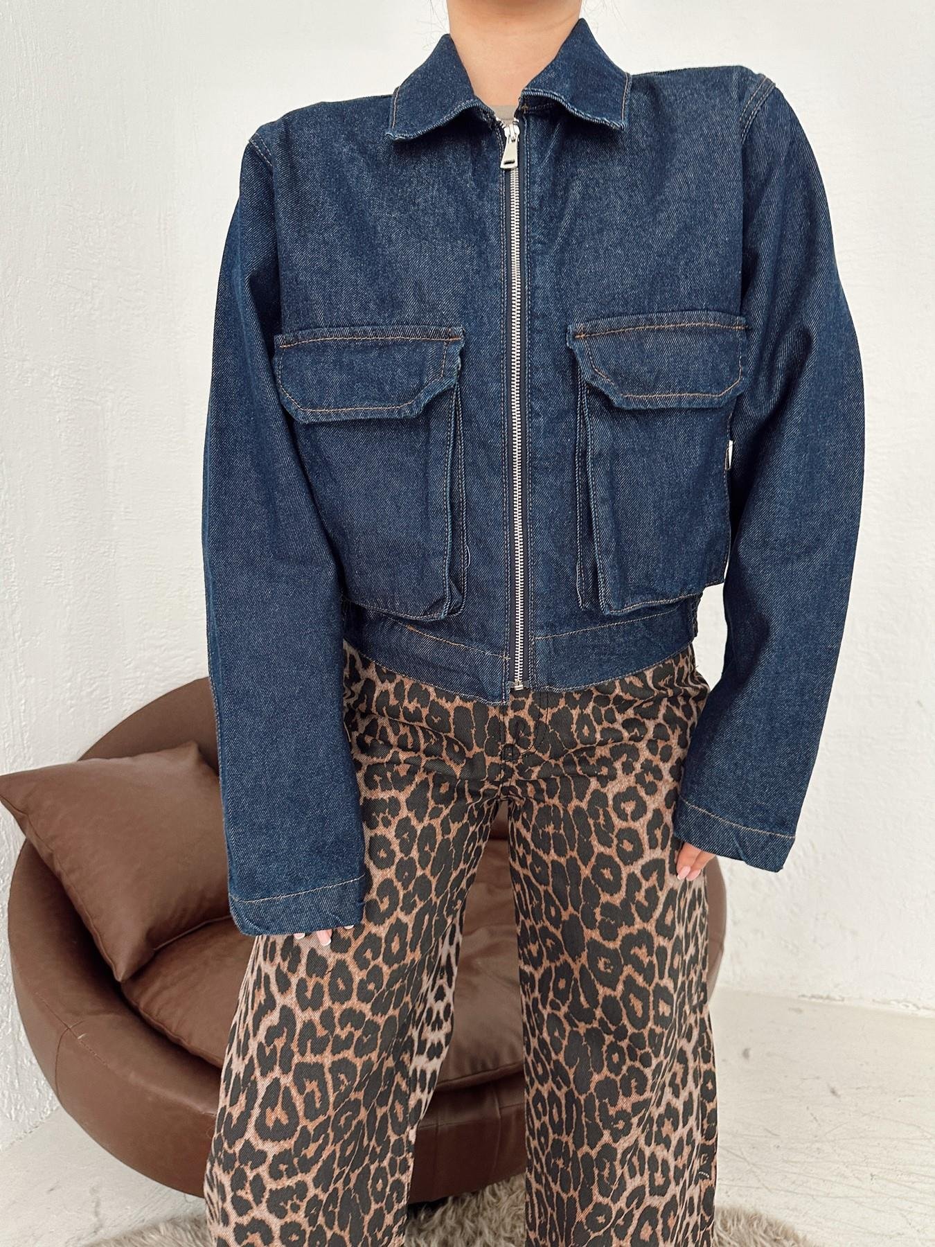 Körük Cepli Fermuarlı Jean Ceket LACİVERT