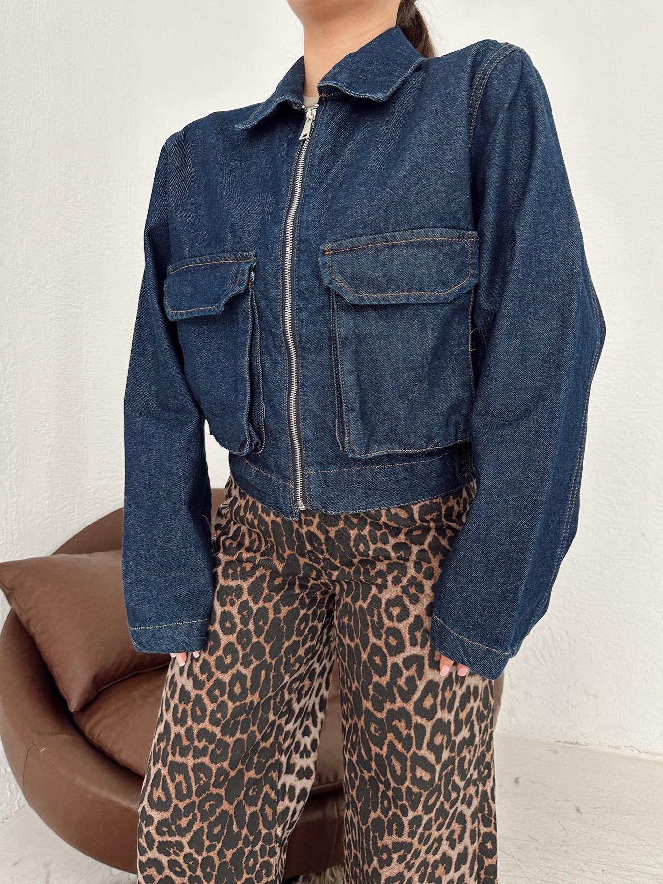 Körük Cepli Fermuarlı Jean Ceket LACİVERT