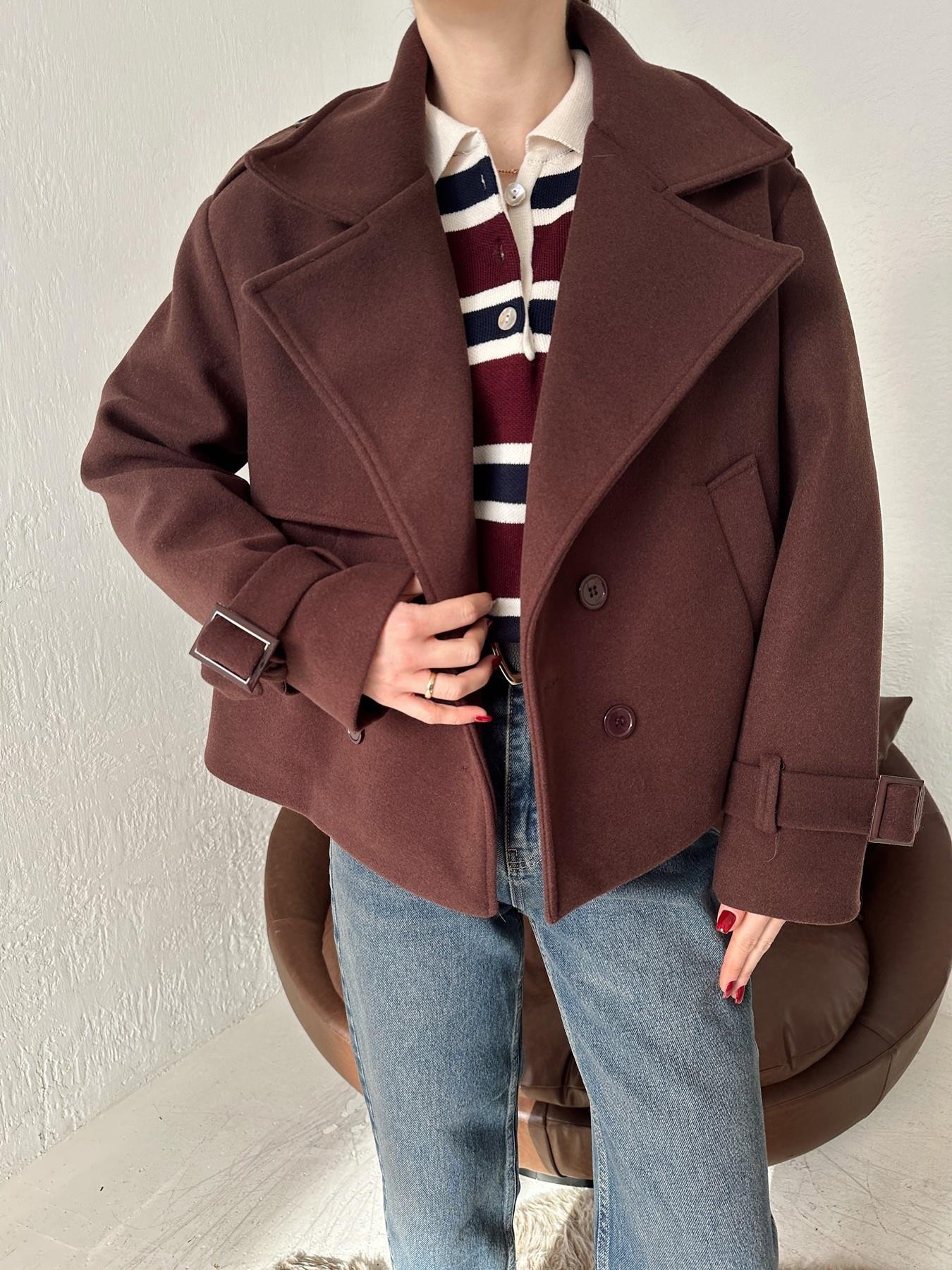 Kruvaze Kışa Kaşe Mont KAHVE