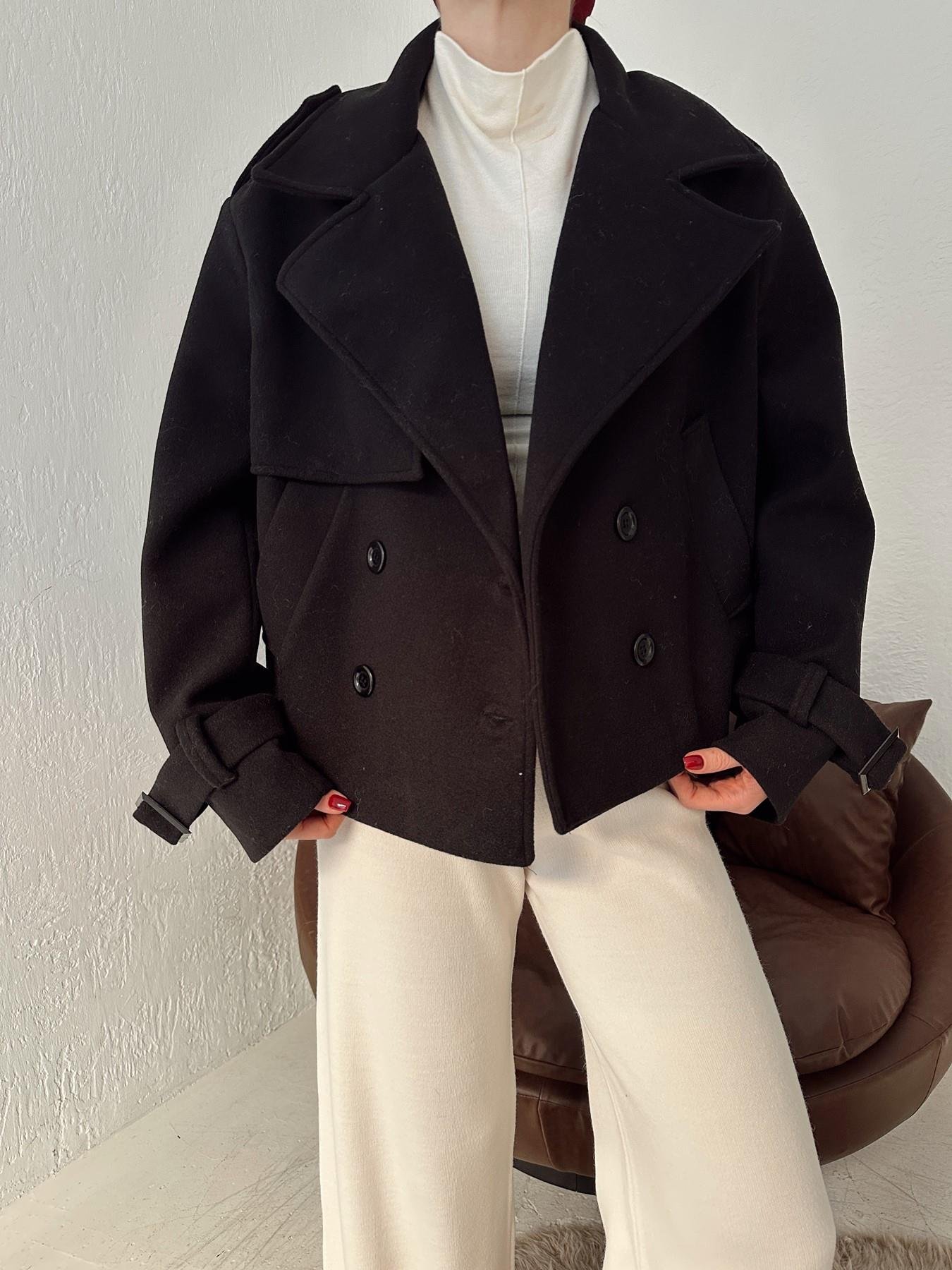 Kruvaze Kışa Kaşe Mont SİYAH