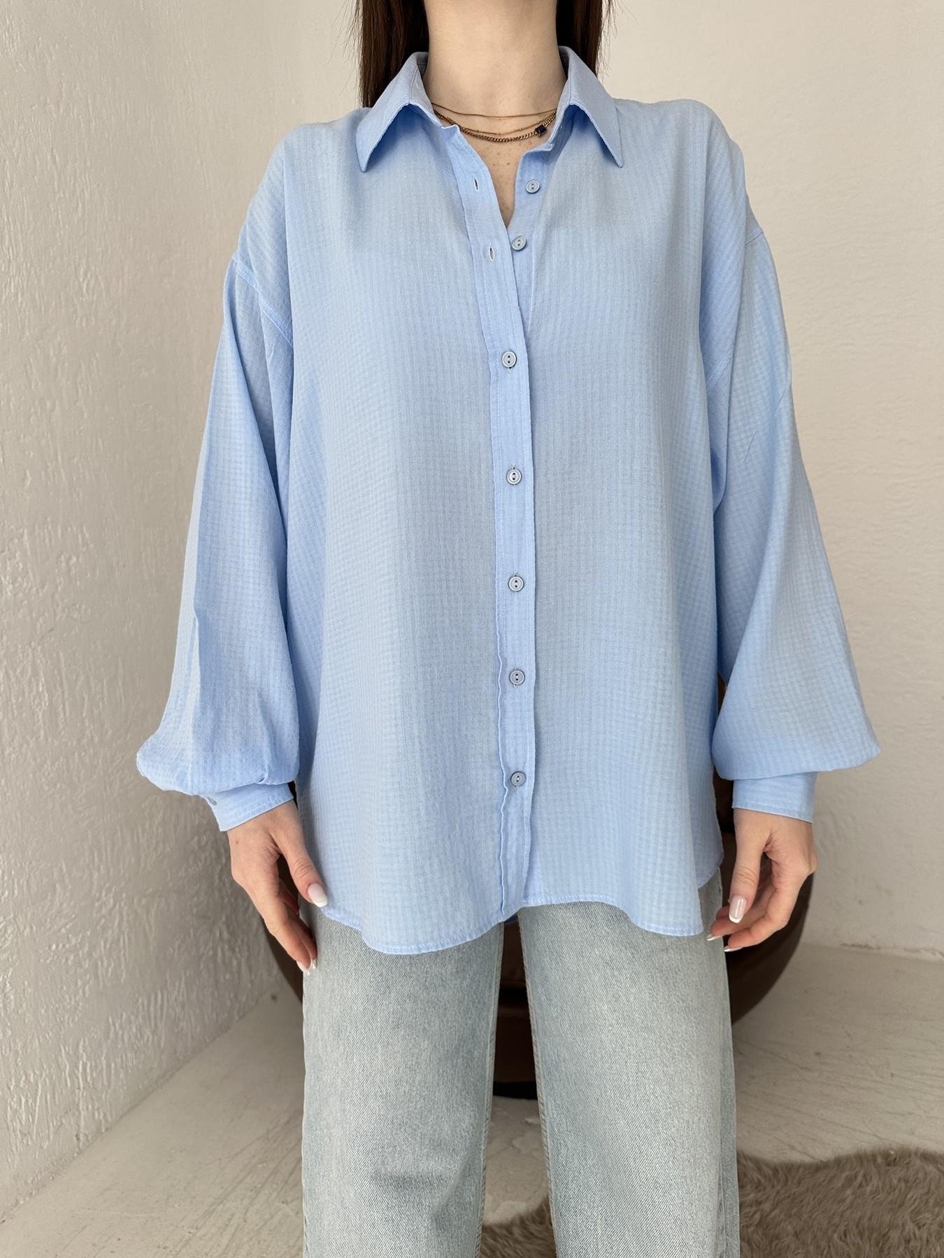 Küçük Damalı Yumoş Kumaş Gömlek KOYU MAVİ