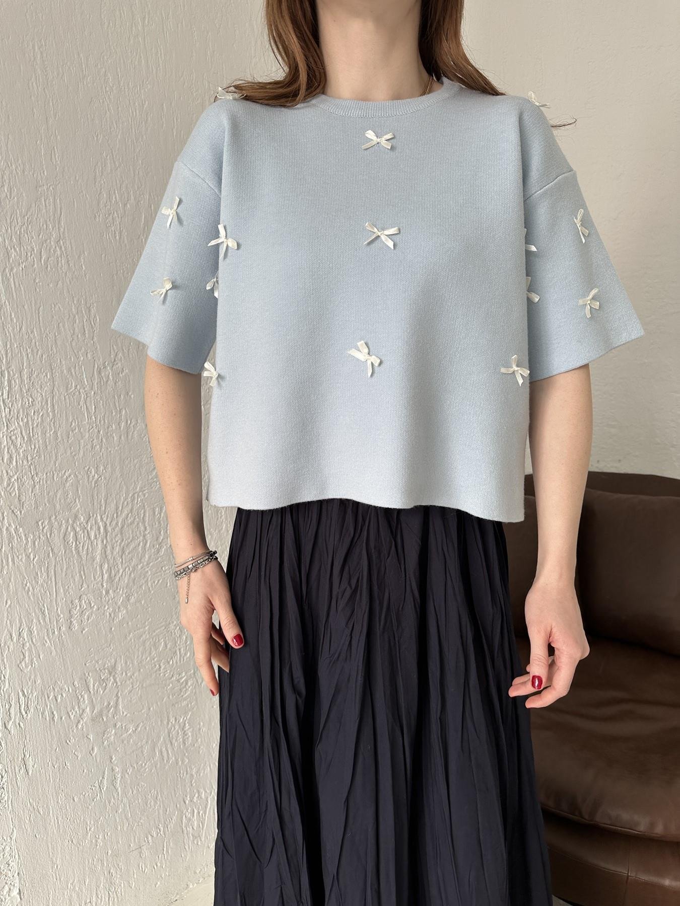 Kurdela Detay Kısa Kollu Triko BEBE MAVİ