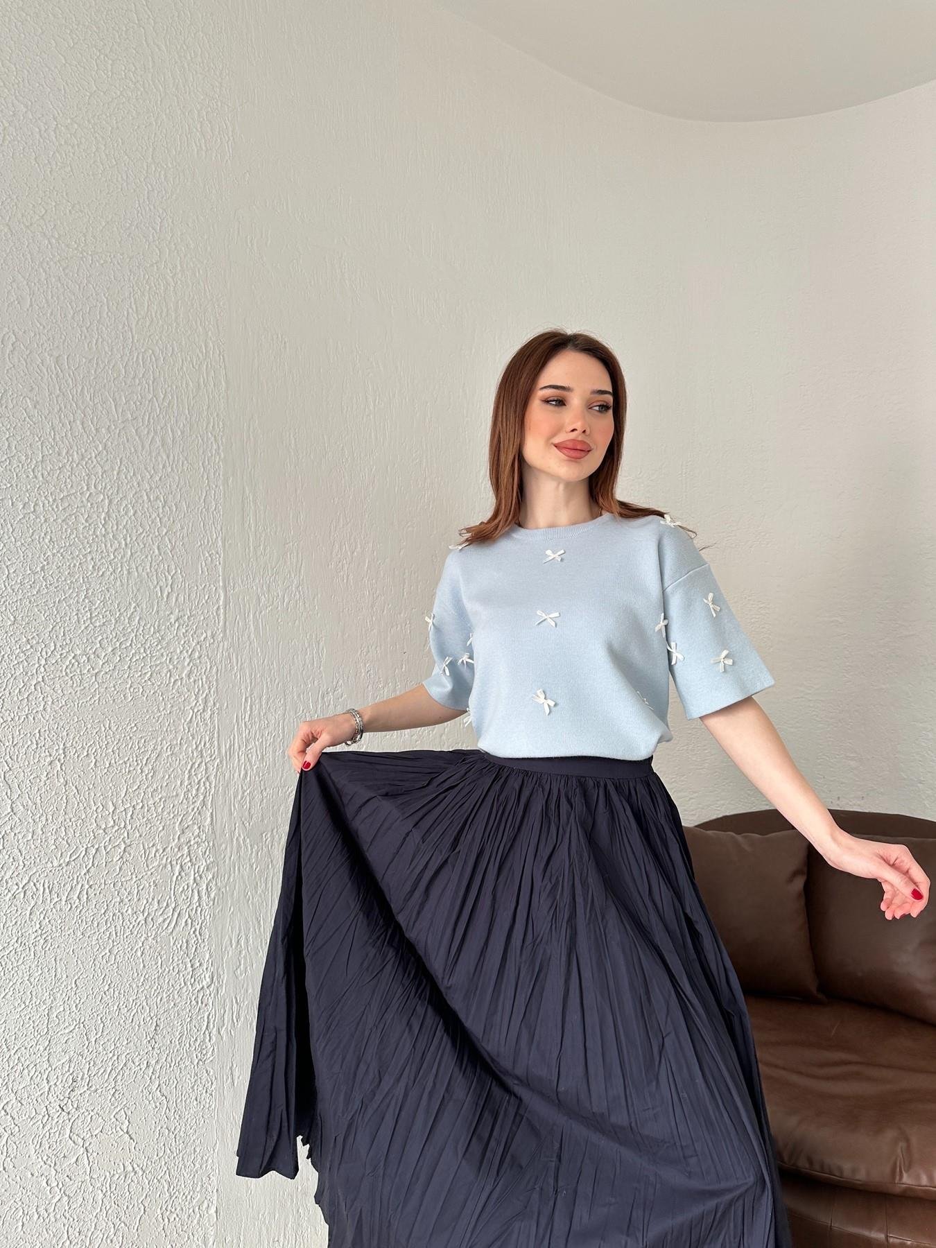 Kurdela Detay Kısa Kollu Triko BEBE MAVİ