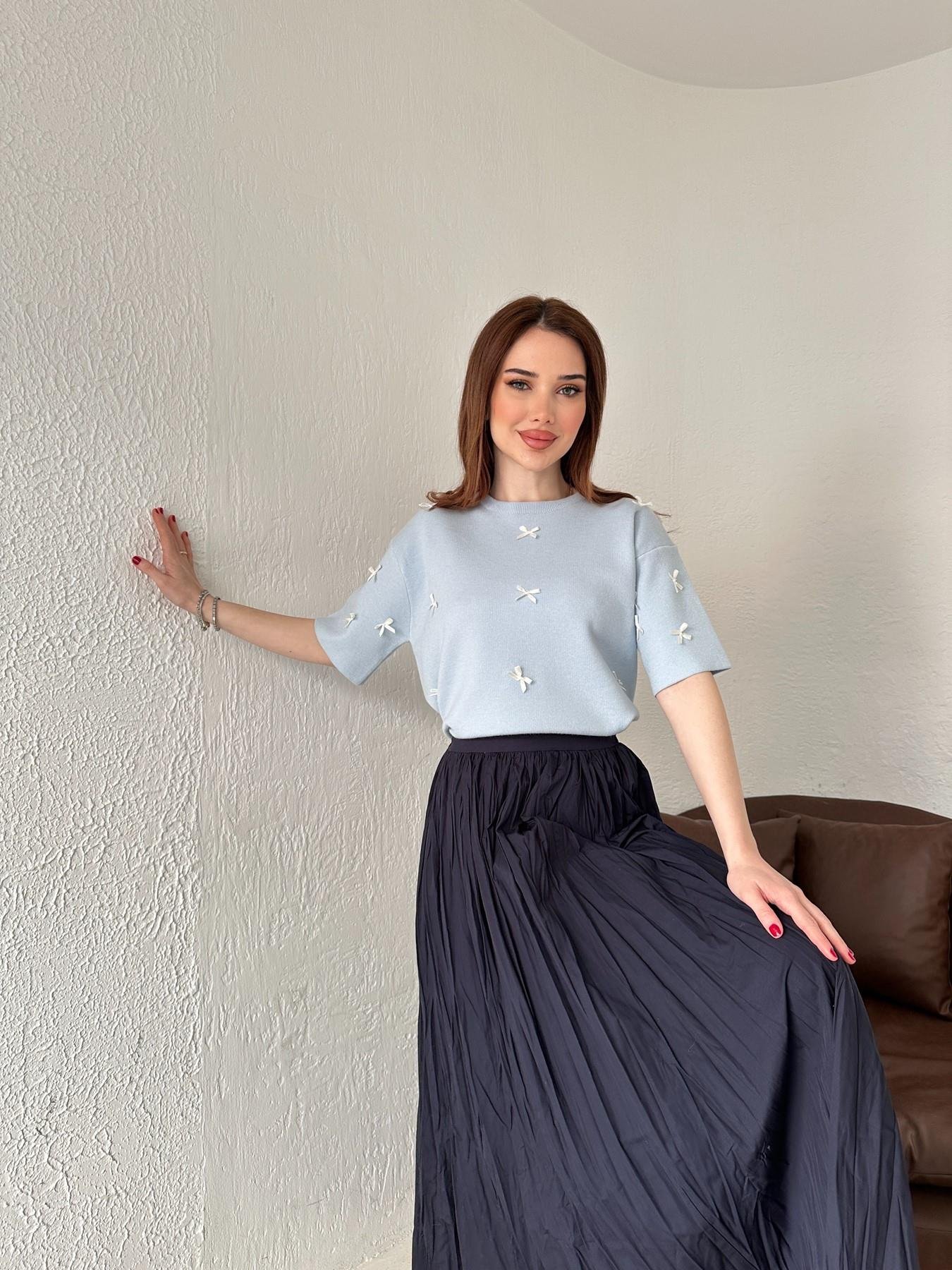 Kurdela Detay Kısa Kollu Triko BEBE MAVİ