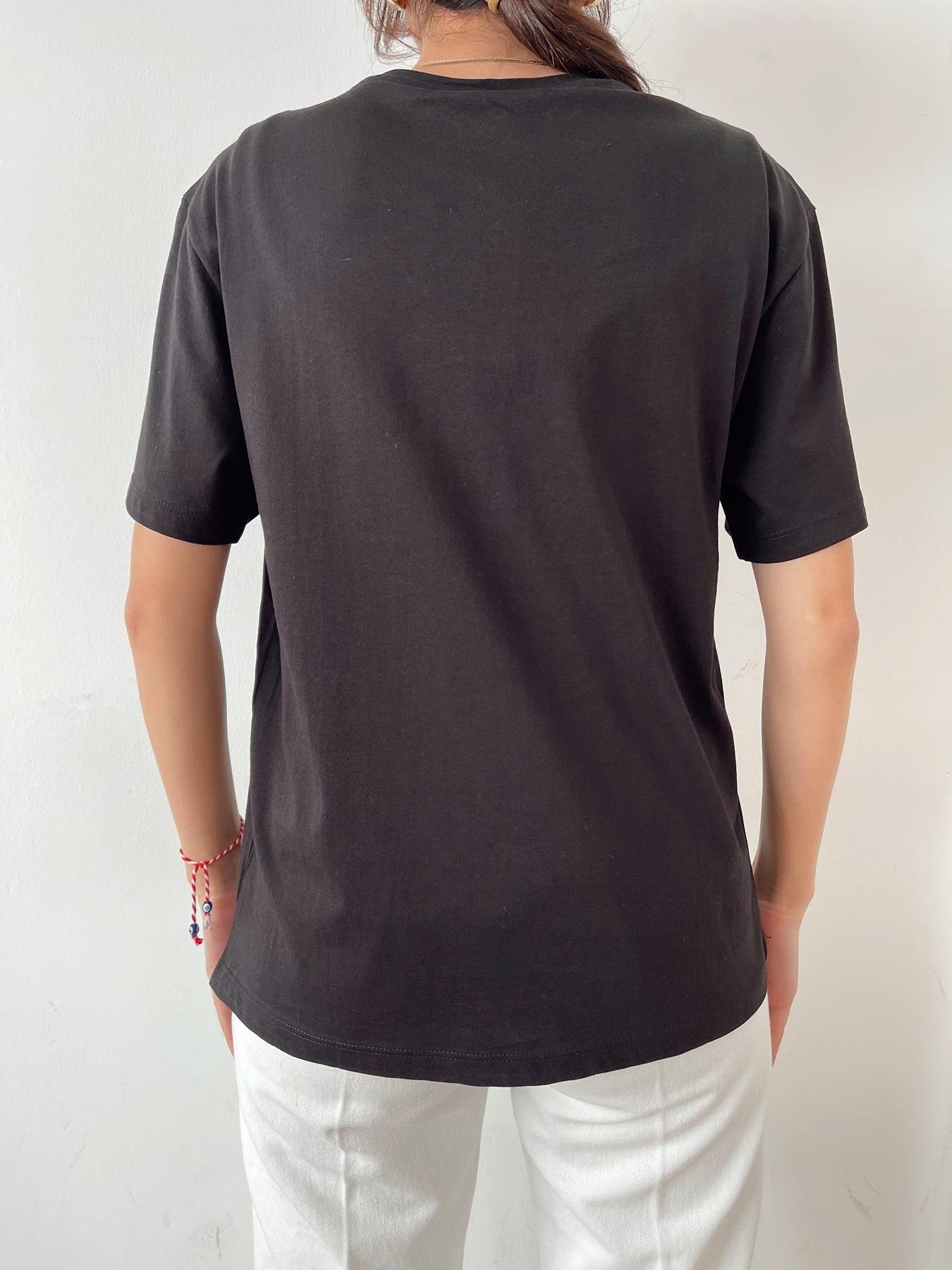 Kuş Detay Tişört SİYAH