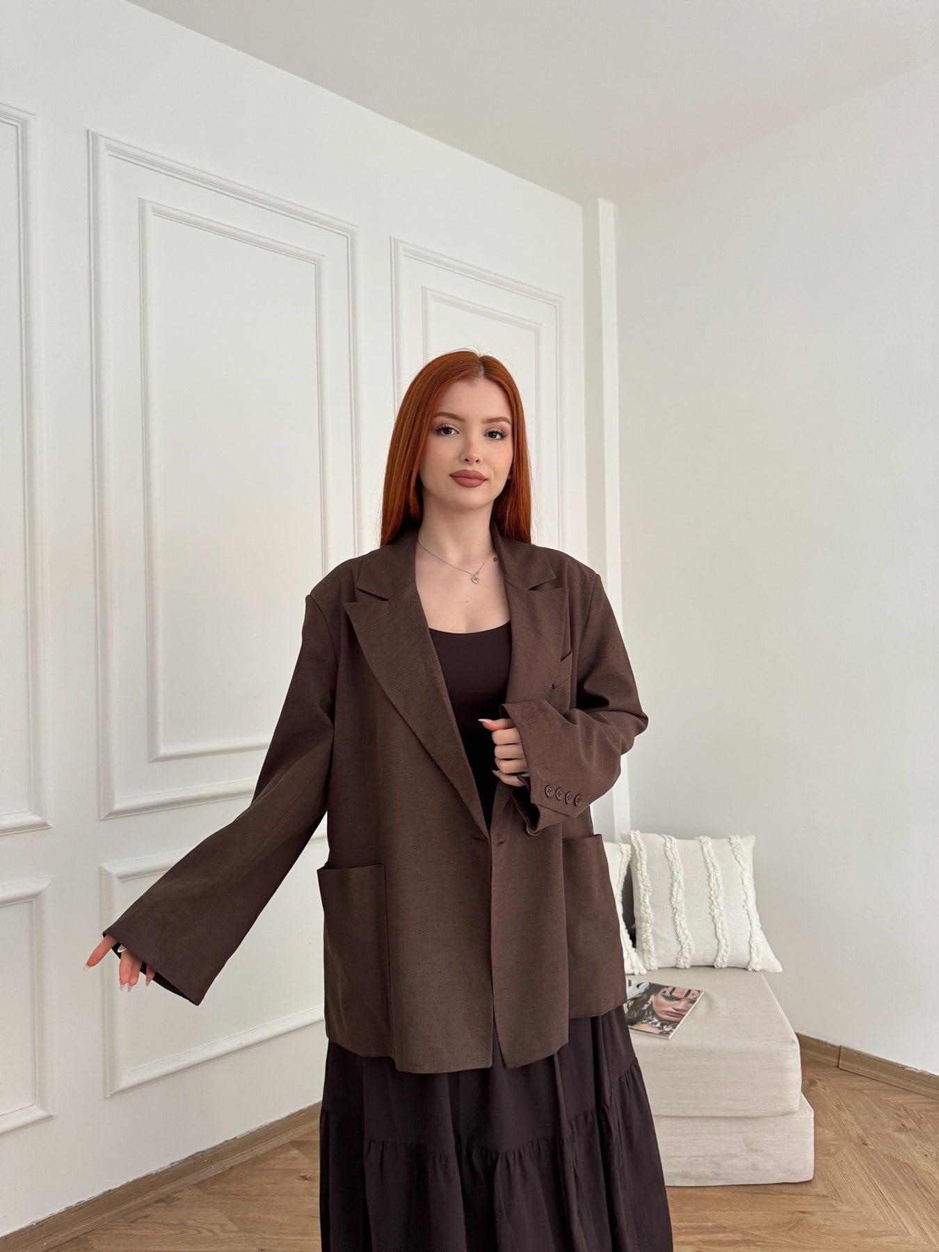 Kuşaklı Blazer Ceket Kahve
