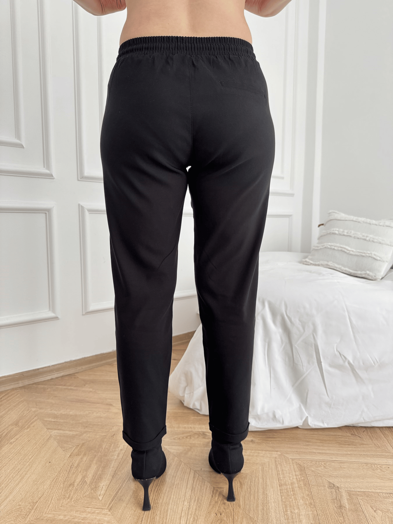Lastikli Duble Paça Pantolon Siyah