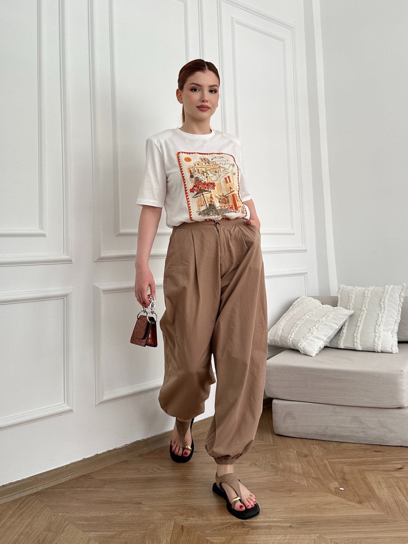 Lastikli Şalvar Pantolon Camel