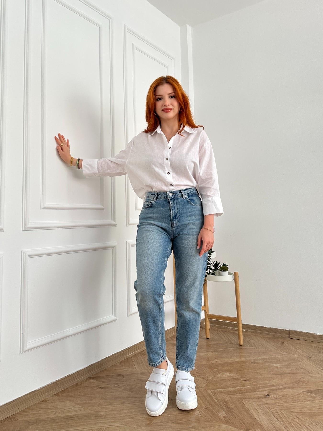 Lazer Yıkamalı Likralı Mom Jean Mavi