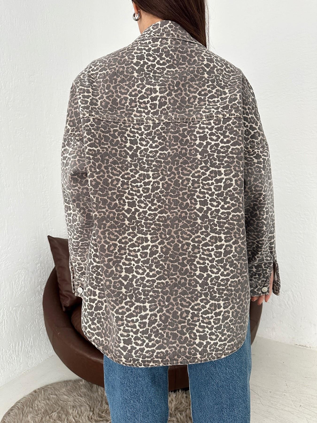 Leopar Desen Oversize Jean Gömlek KAHVE