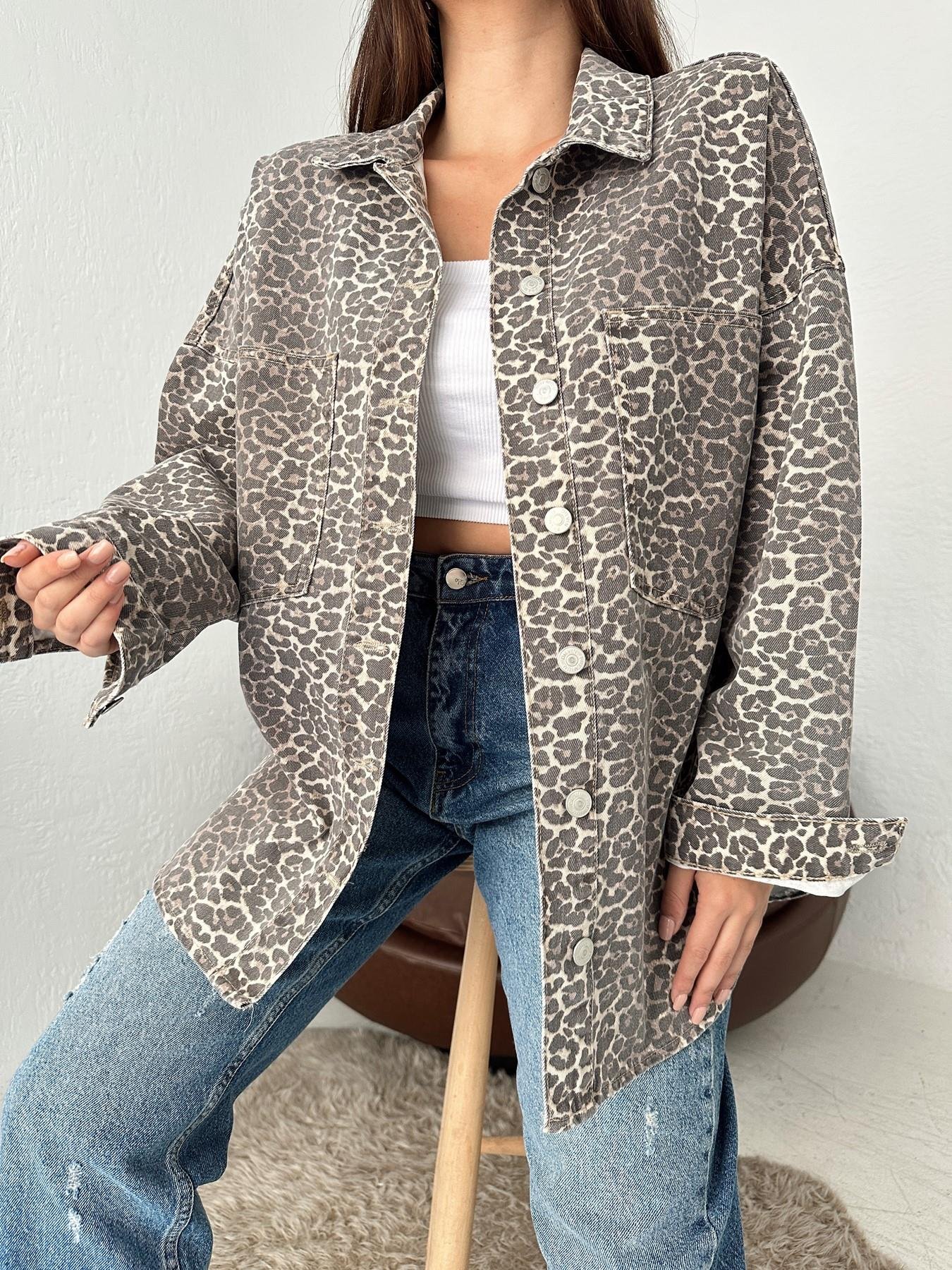 Leopar Desen Oversize Jean Gömlek KAHVE