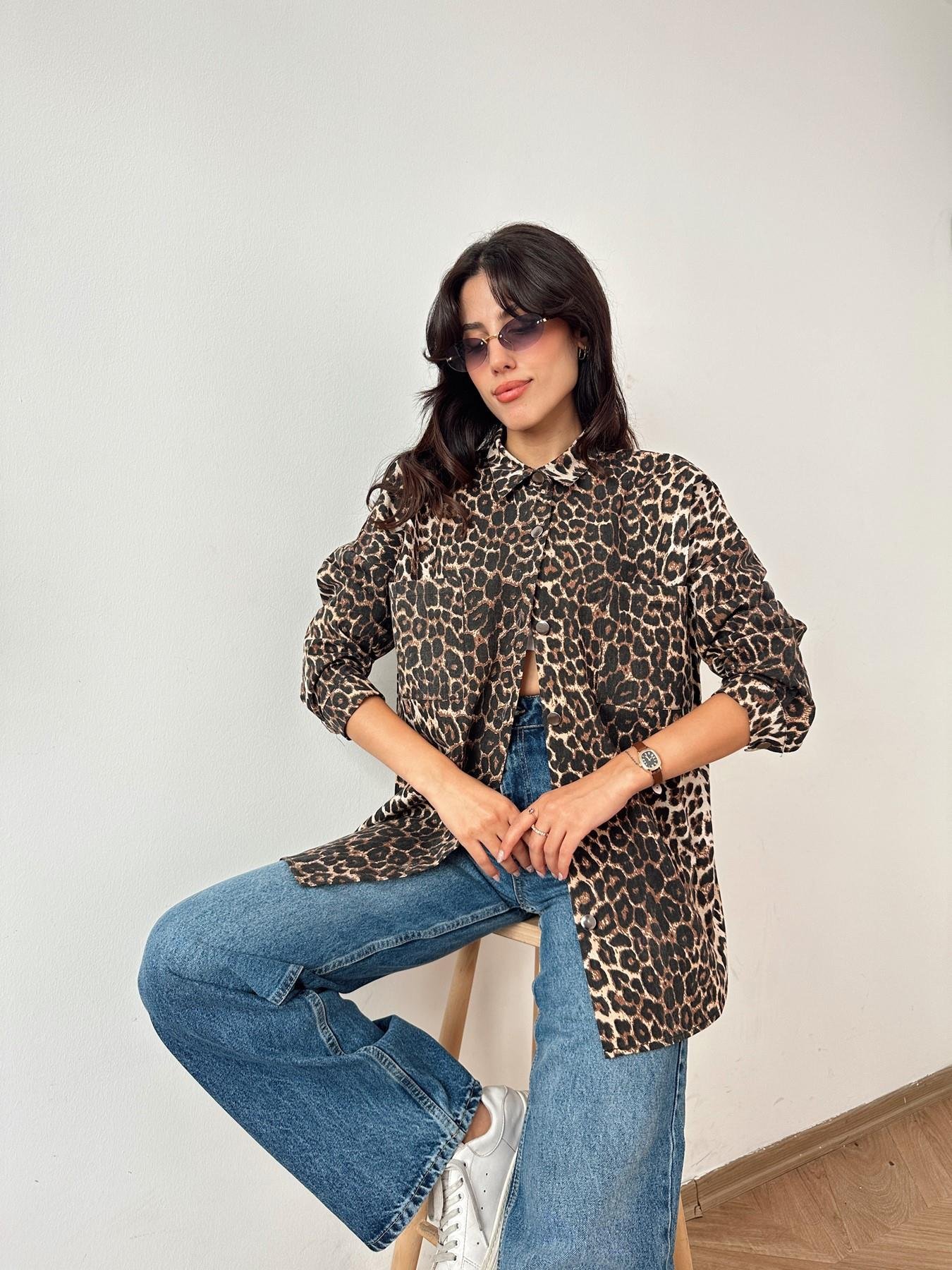 Leopar Gabardin Gömlek KAHVE