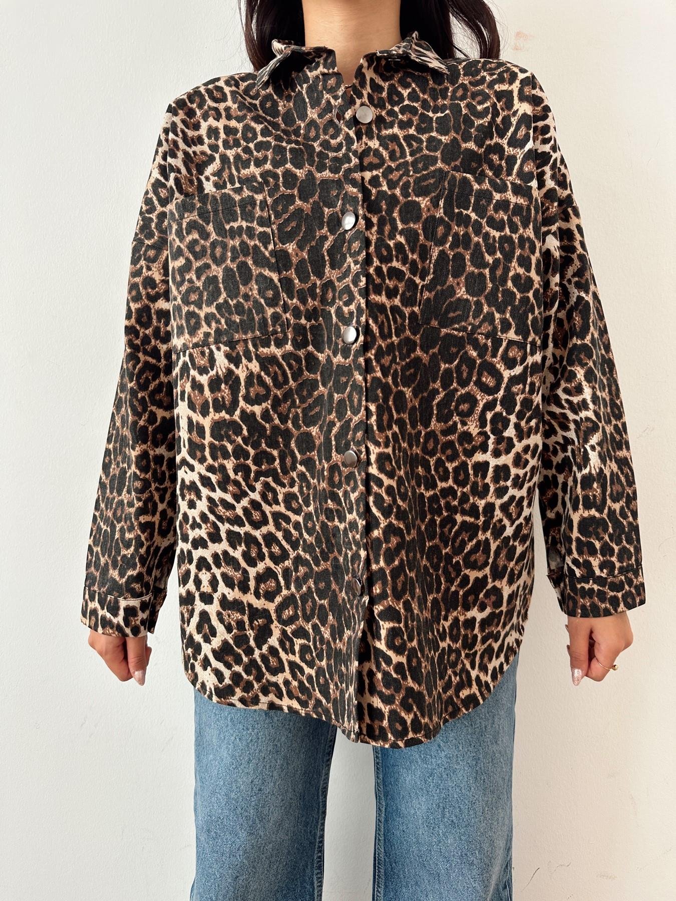 Leopar Gabardin Gömlek KAHVE