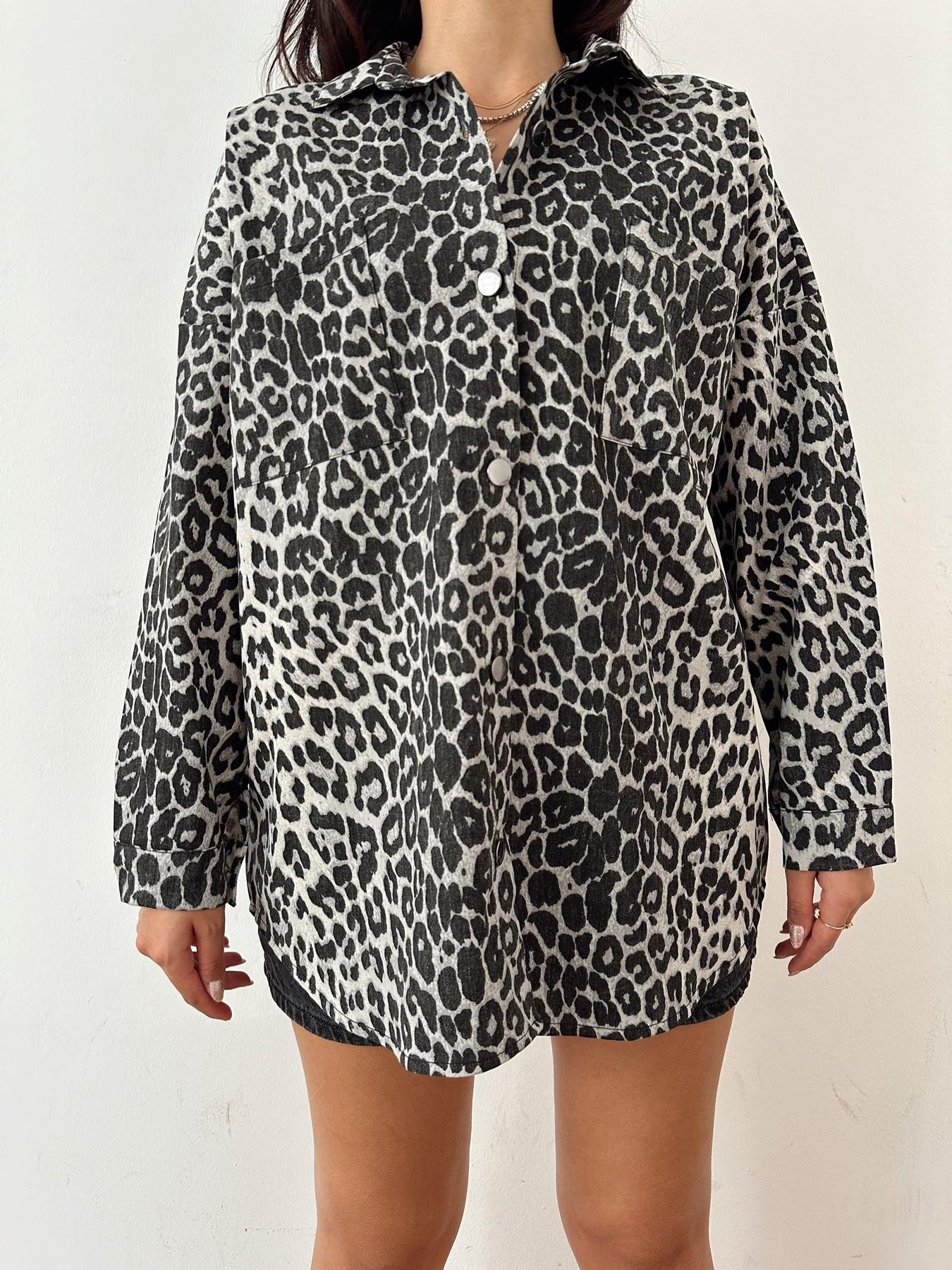 Leopar Gabardin Gömlek SİYAH