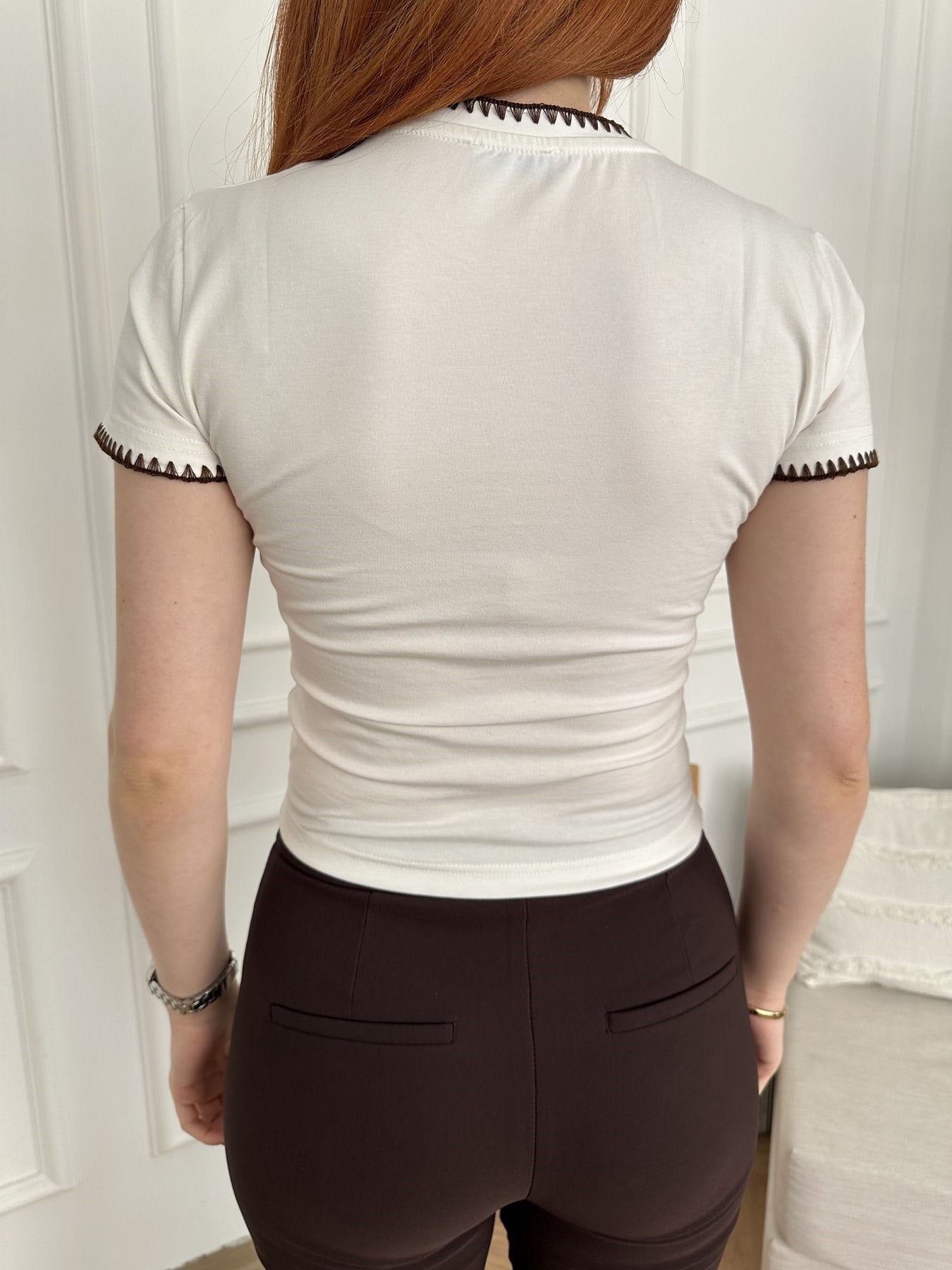 Leopar Nakışlı Crop T-shirt Ekru