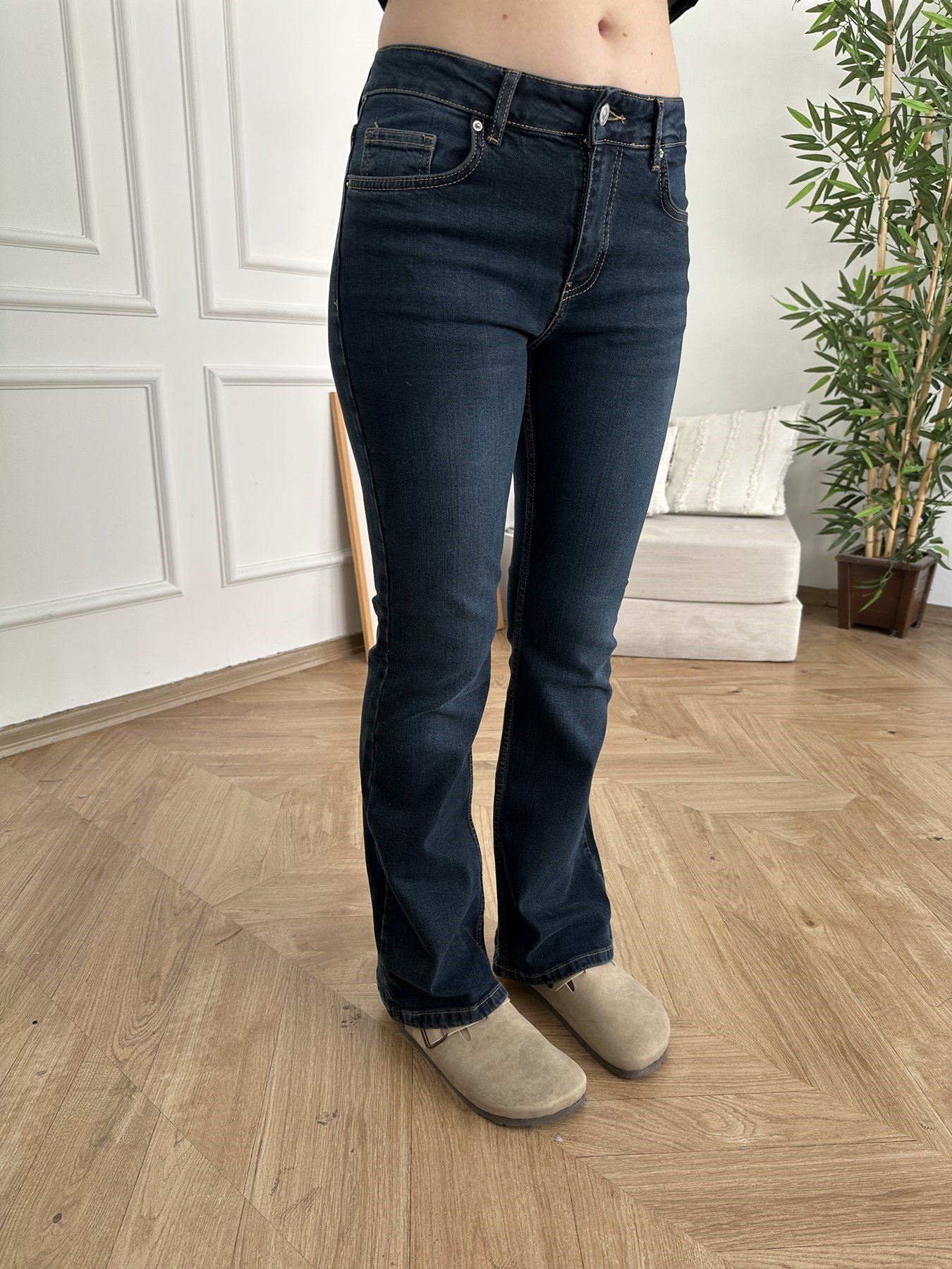 Likralı Flare Jean Pantolon Açık lacivert