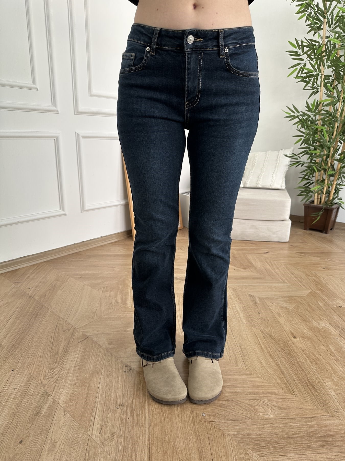 Likralı Flare Jean Pantolon Açık lacivert