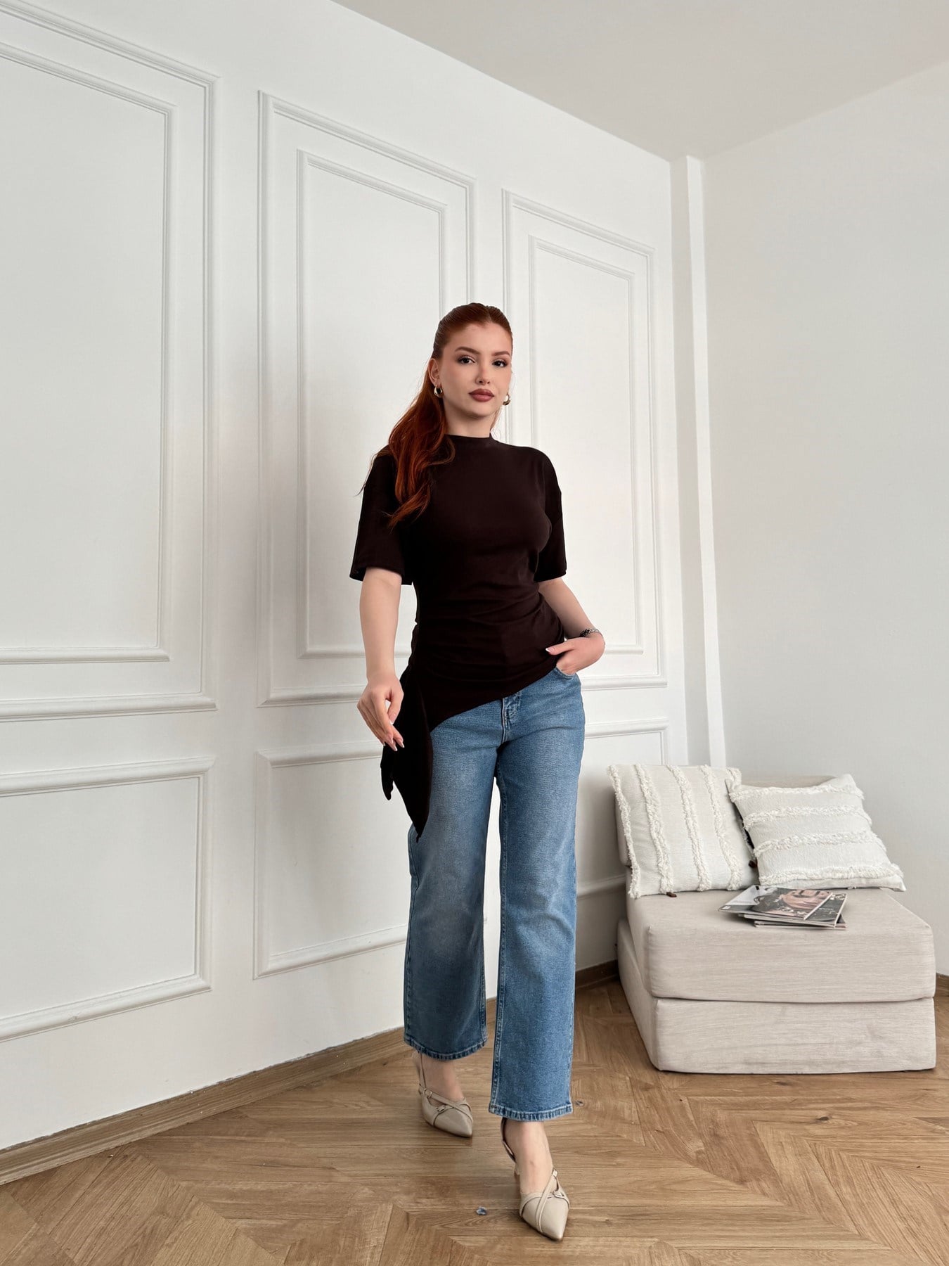 Likralı Kısa Jean Pantolon Mavi
