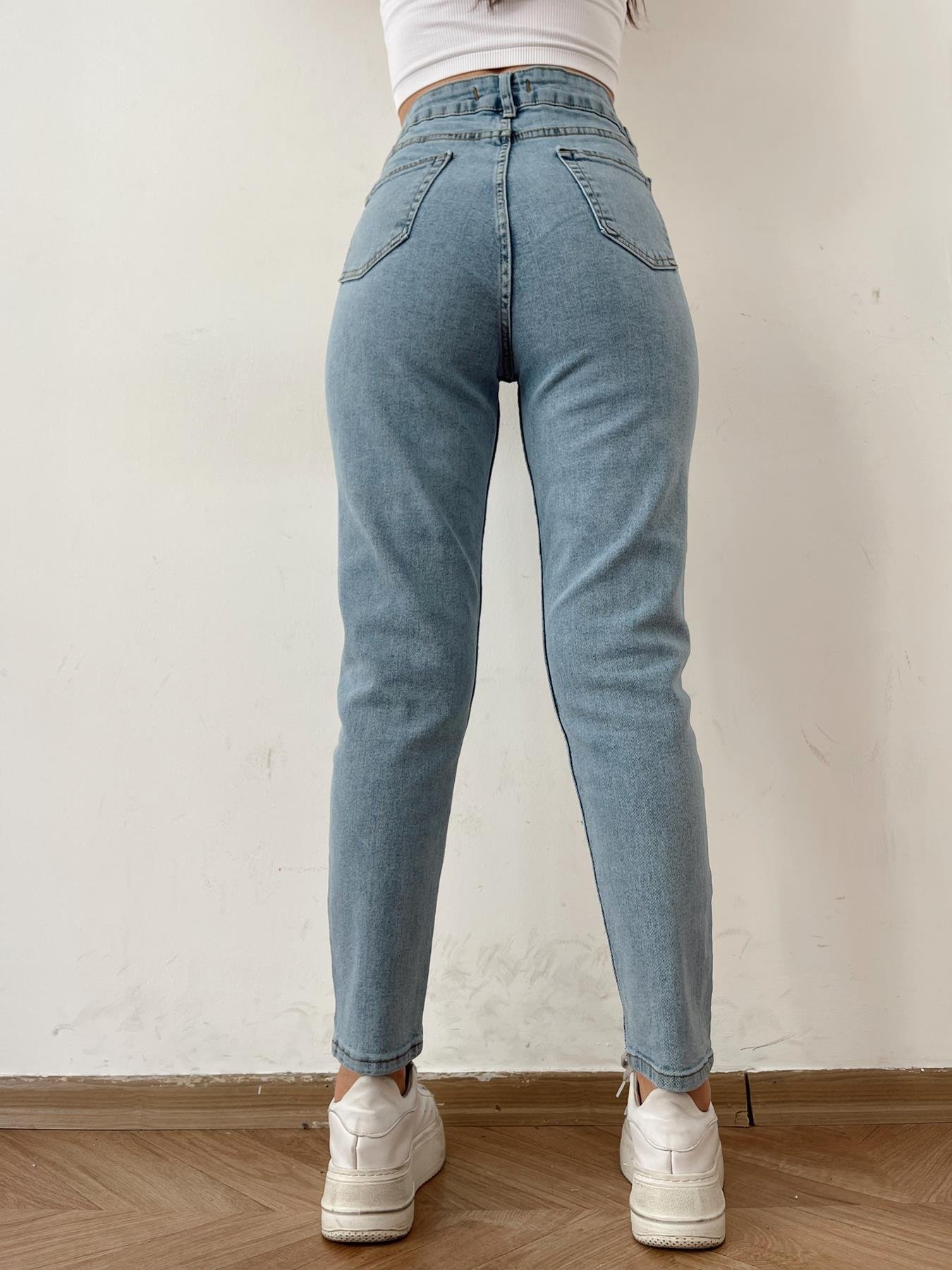 Likralı Mom Jean MAVİ