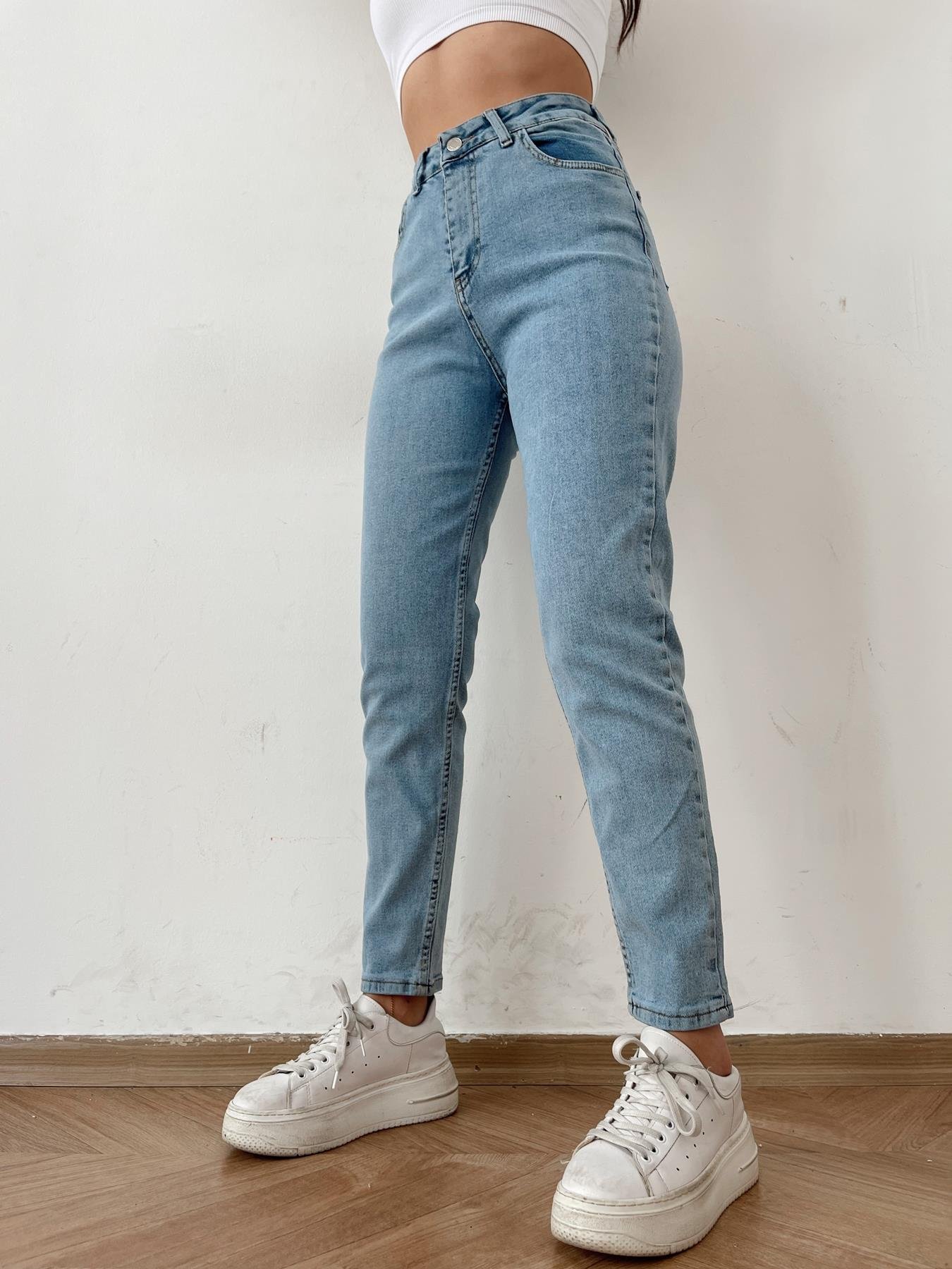 Likralı Mom Jean MAVİ