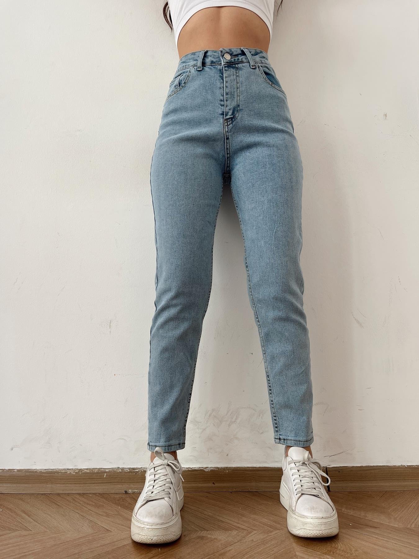 Likralı Mom Jean MAVİ