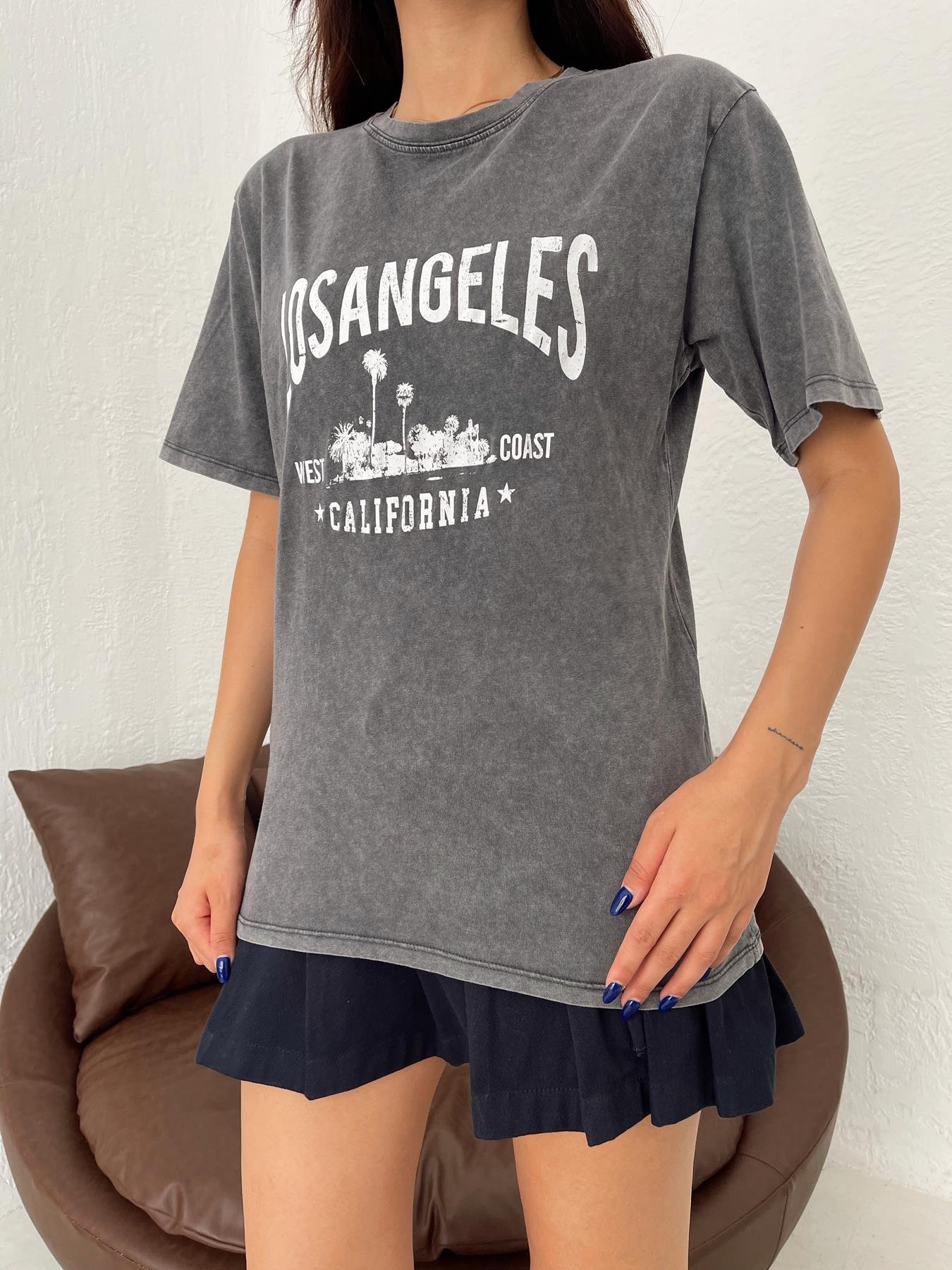 Los Angeles Baskılı Tişört ANTRASİT