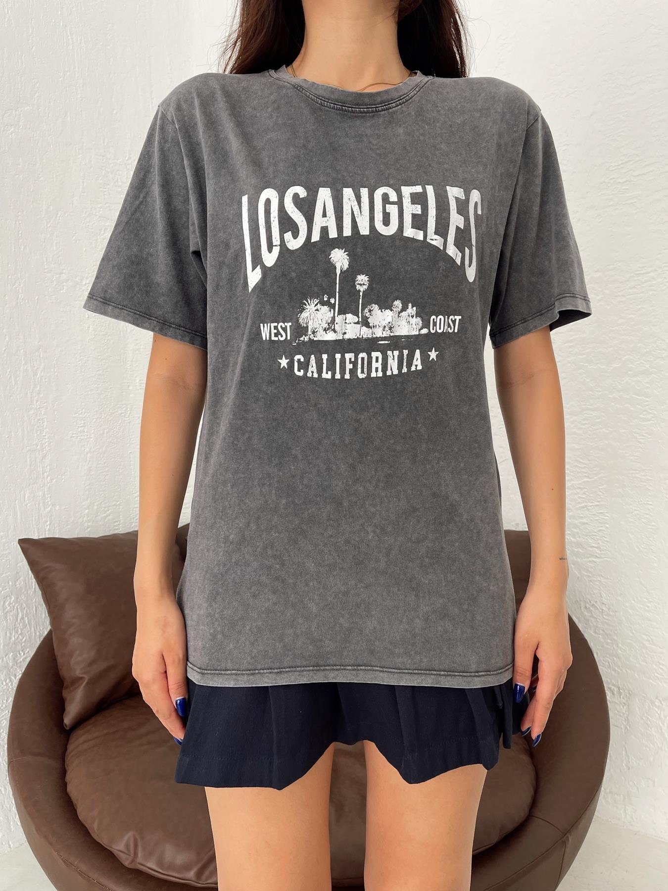 Los Angeles Baskılı Tişört ANTRASİT