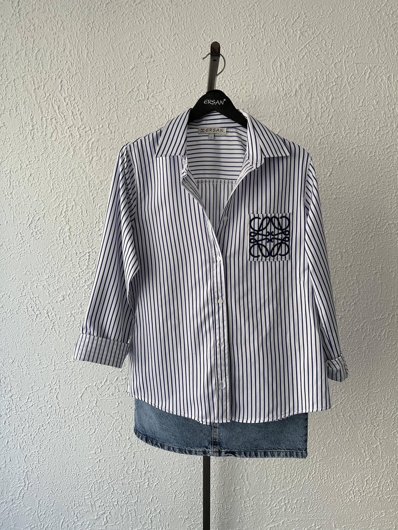 Love Nakışlı Çizgili Gömlek Laci-ekru