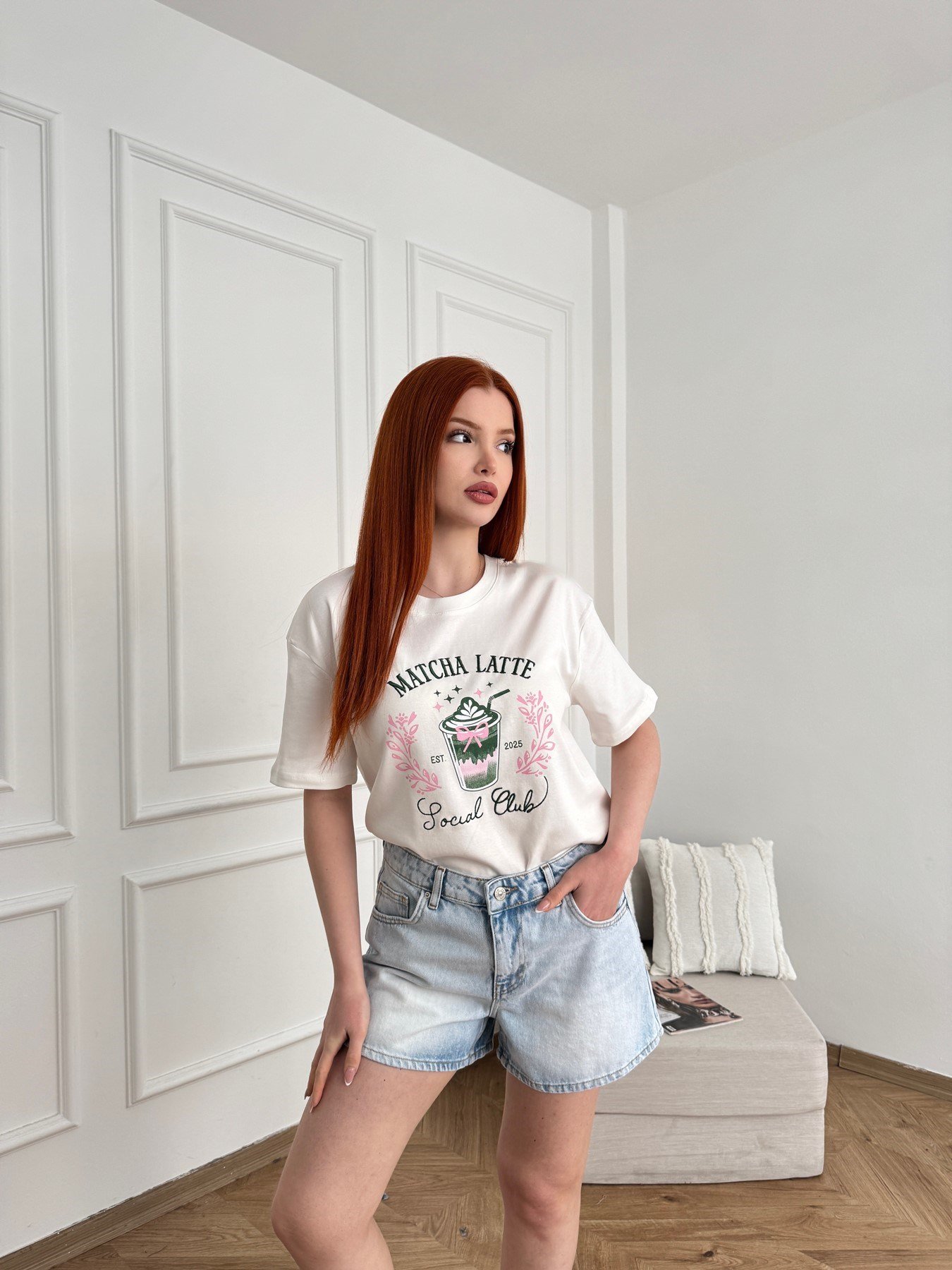 Matcha Baskılı T-shirt Ekru