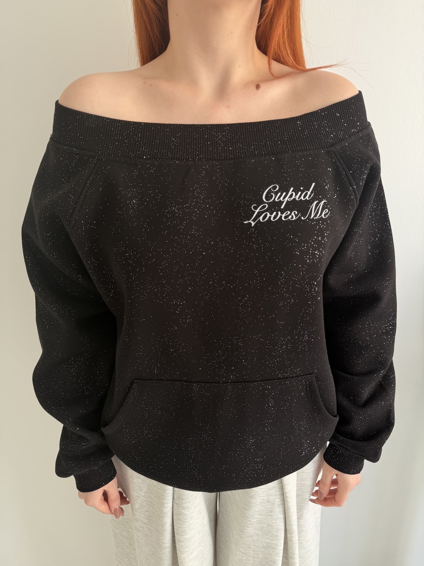 Melek Kanadı Taşlı Oversize Sweatshirt Siyah-gümüş
