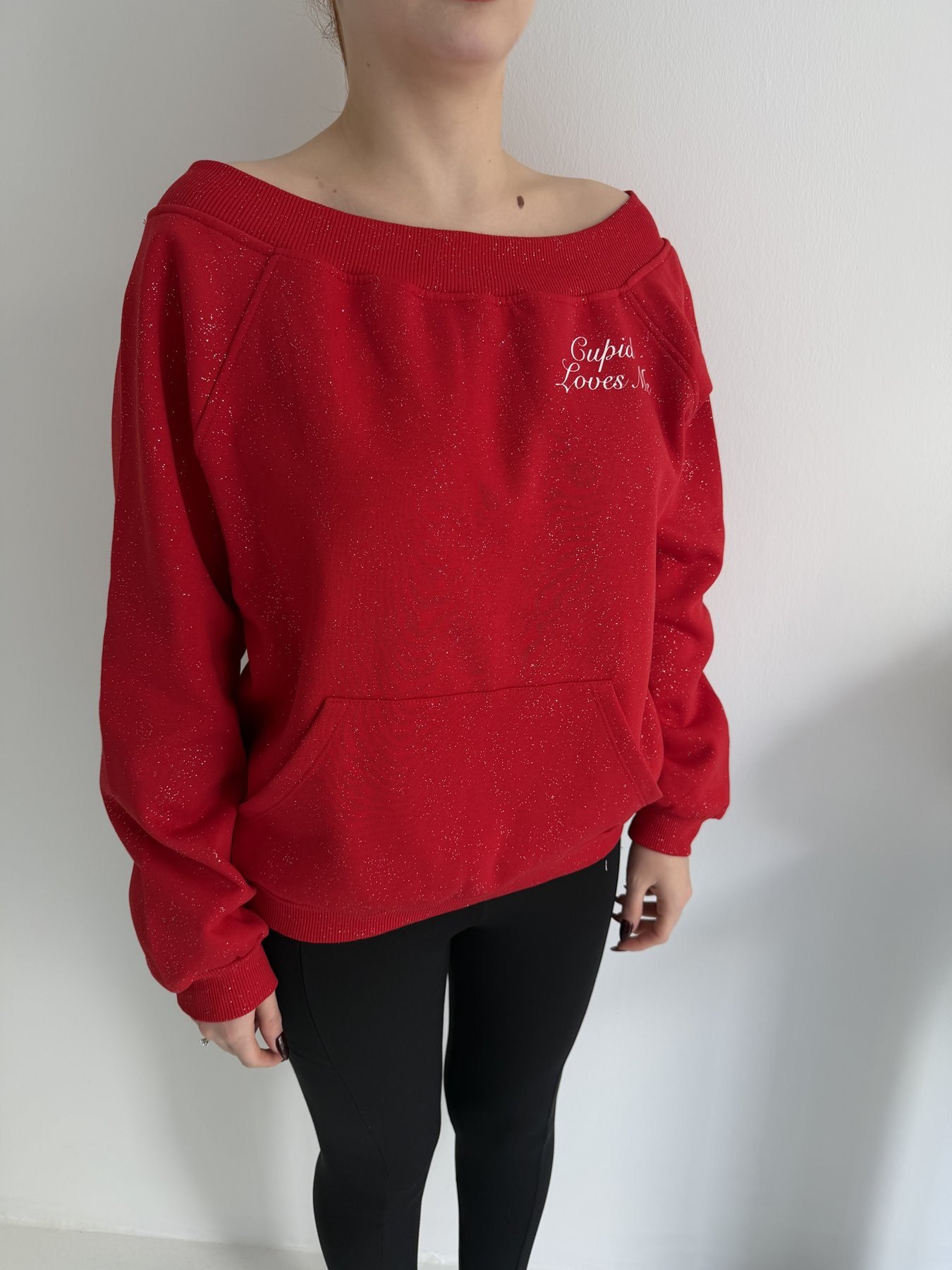 Melek Kanadı Taşlı Oversize Sweatshirt Kırmızı