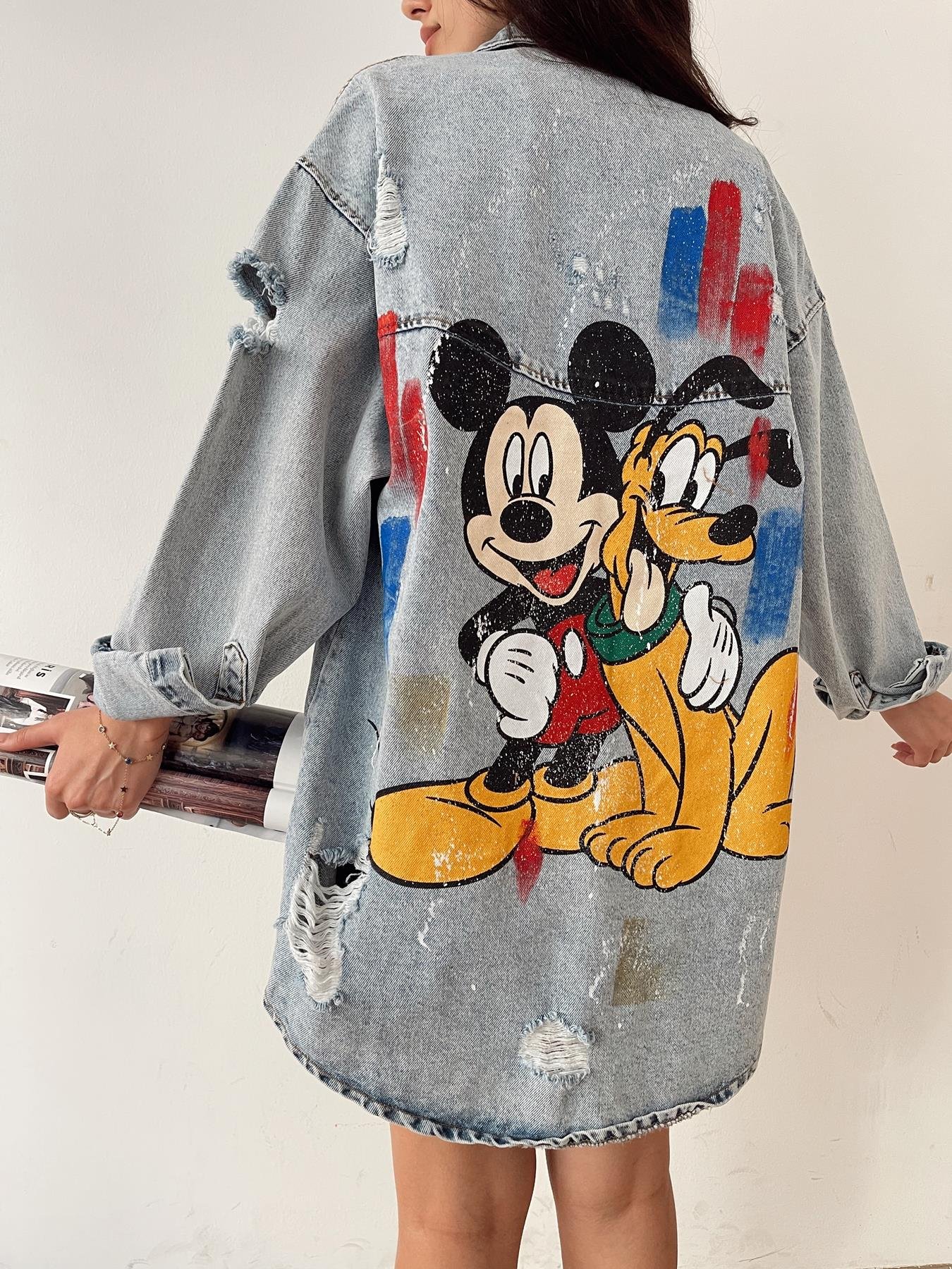 Mıckey Goffy Baskılı Jean Ceket MAVİ