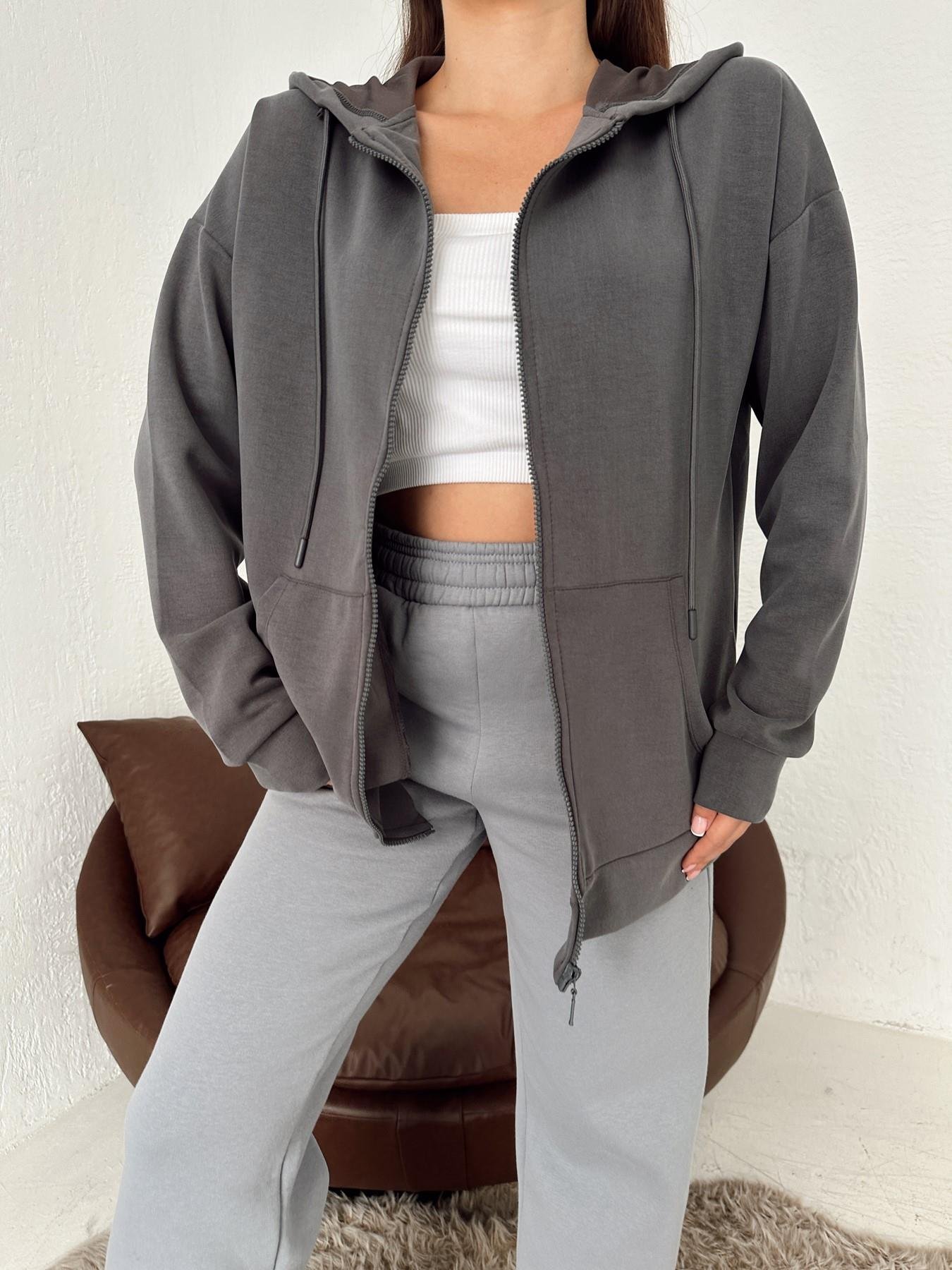 Modal Kumaş Fermuarlı Kapüşonlu Sweatshit ANTRASİT