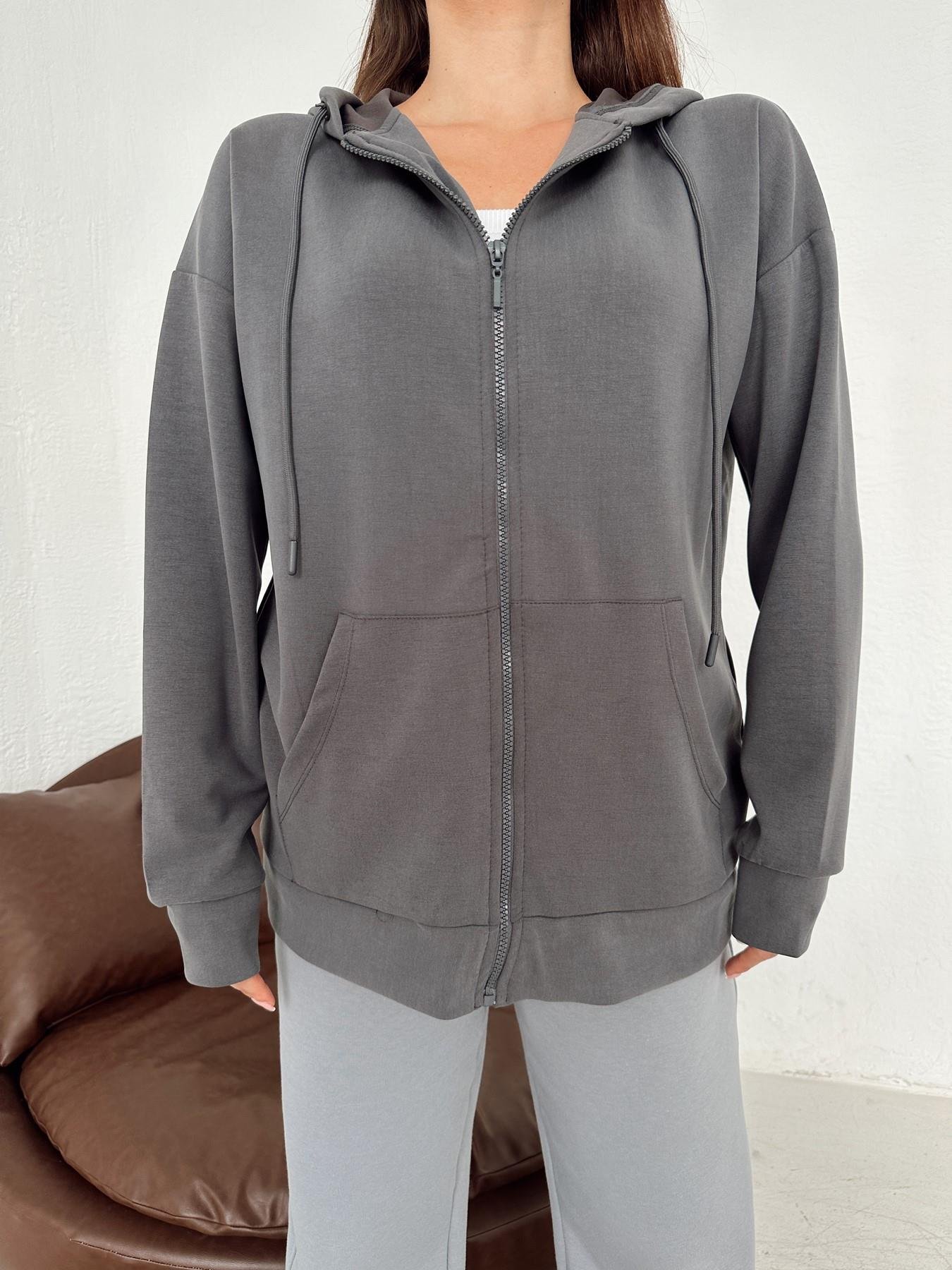 Modal Kumaş Fermuarlı Kapüşonlu Sweatshit ANTRASİT