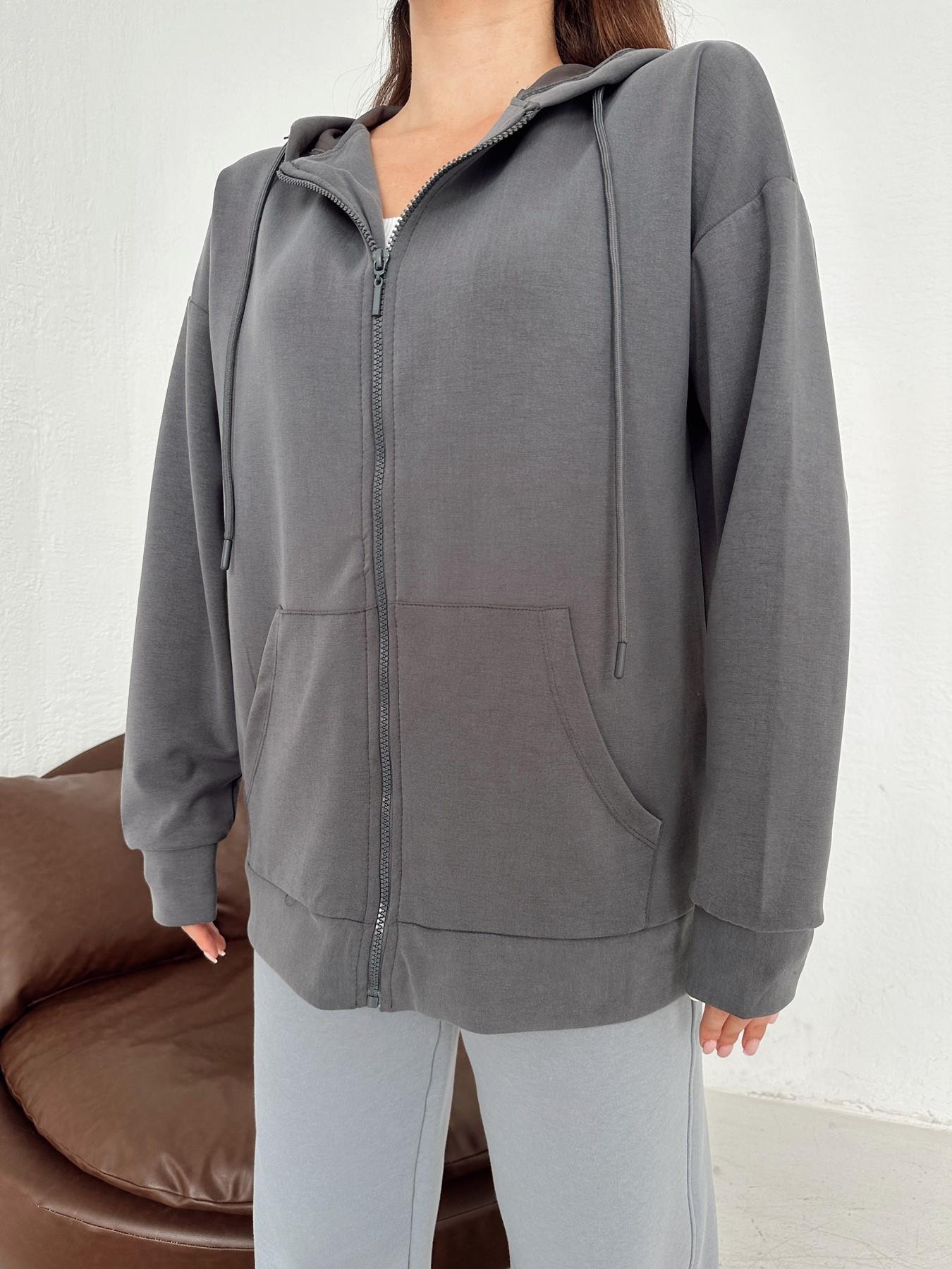 Modal Kumaş Fermuarlı Kapüşonlu Sweatshit ANTRASİT