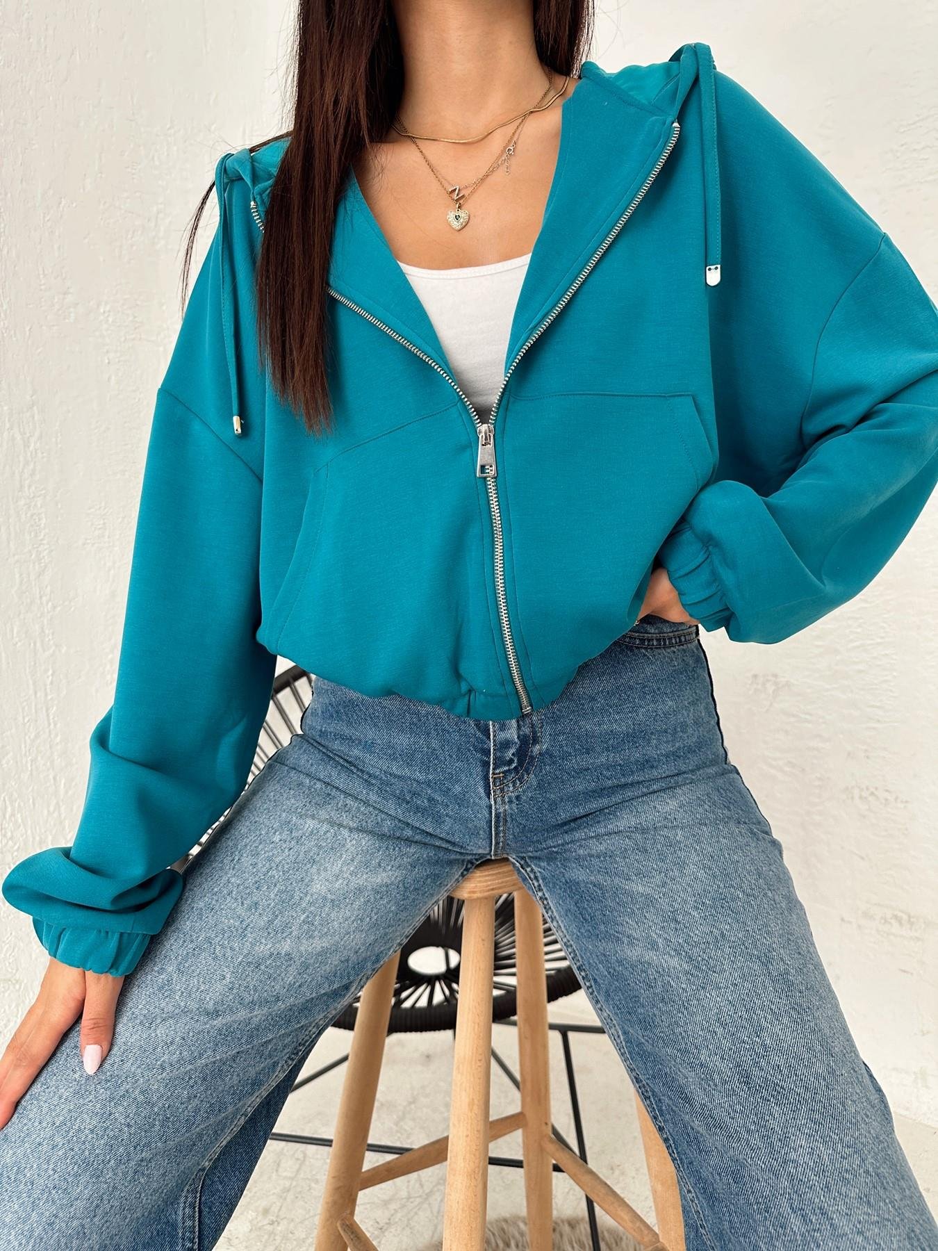 Modal Kumaş Kapüşonlu Sweatshirt PETROL